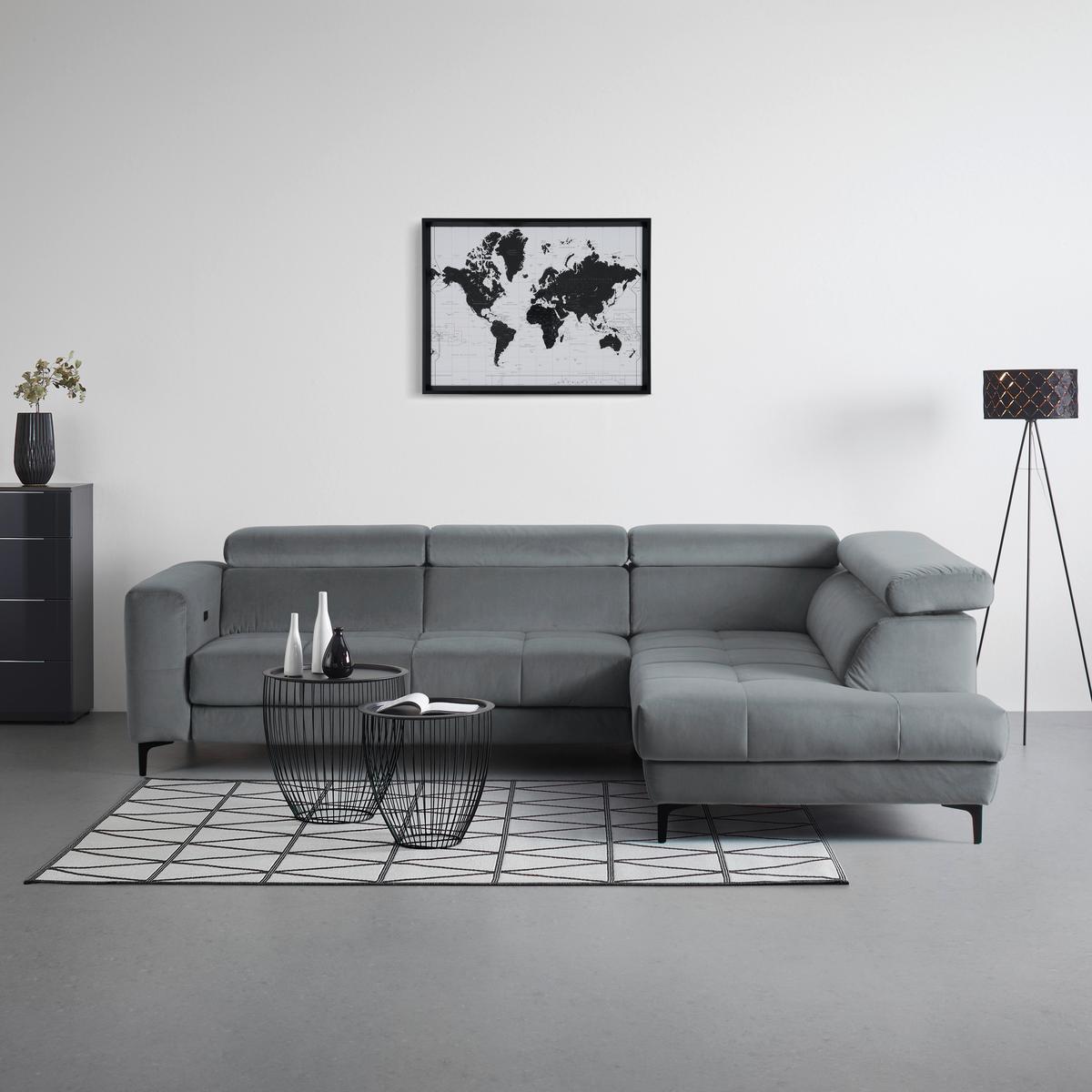 Ecksofa Emma rechts Blaugrau - Blaugrau/Schwarz, MODERN, Textil (301/210cm) - Premium Living