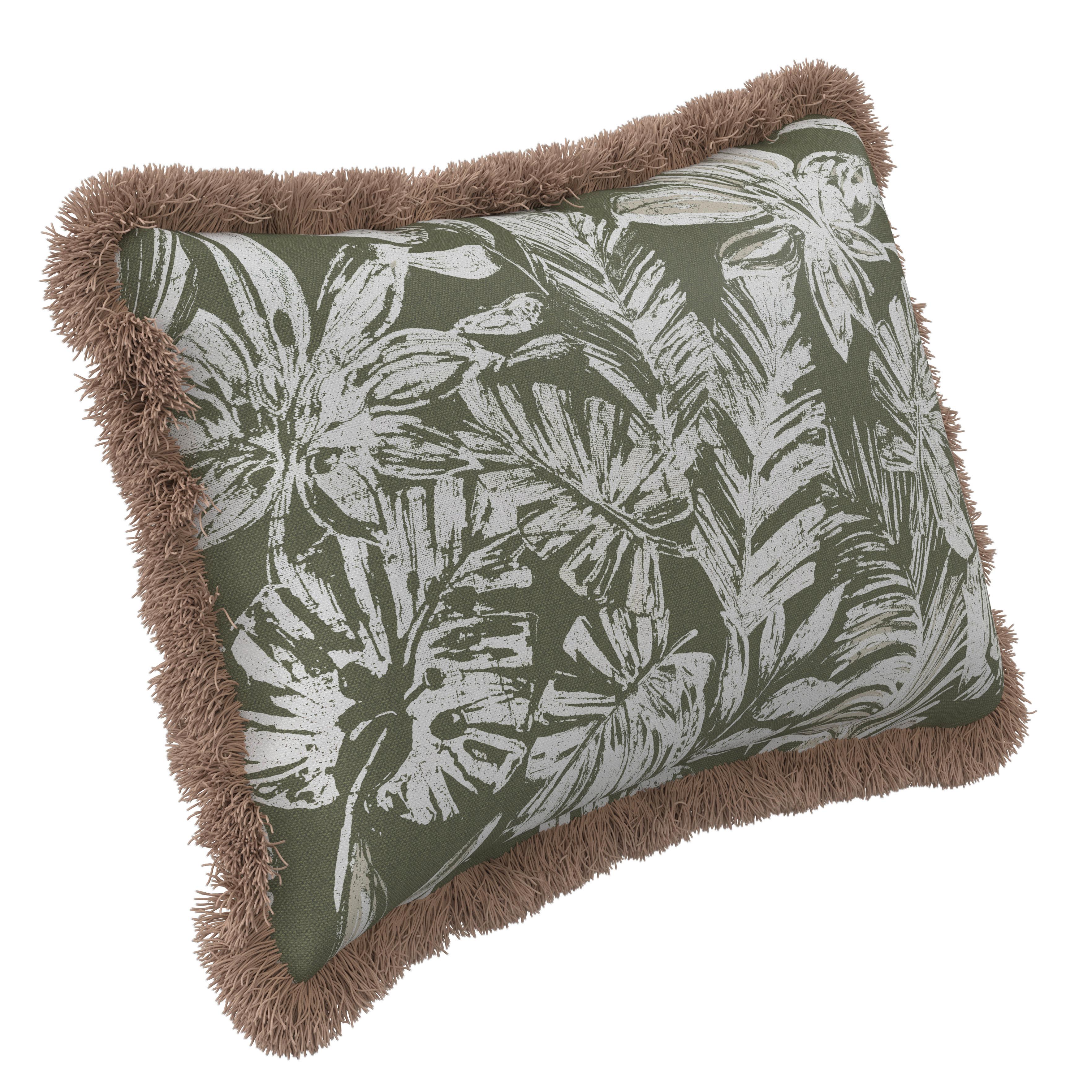 Outdoorkissen Noemi Olivgrün/Weiß ca. 50x30 cm - Weiß/Olivgrün, MODERN, Textil (50/30/10cm) - Bessagi Garden