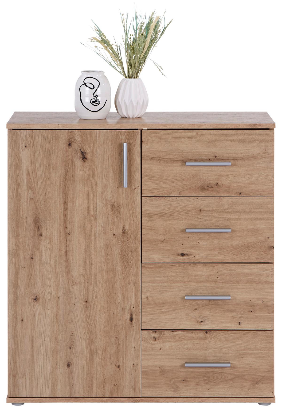 Komoda Ina 02 - hrast Artisan/boje aluminija, Moderno, drvni materijal/plastika (88,2/94,8/38,3cm) - Modern Living