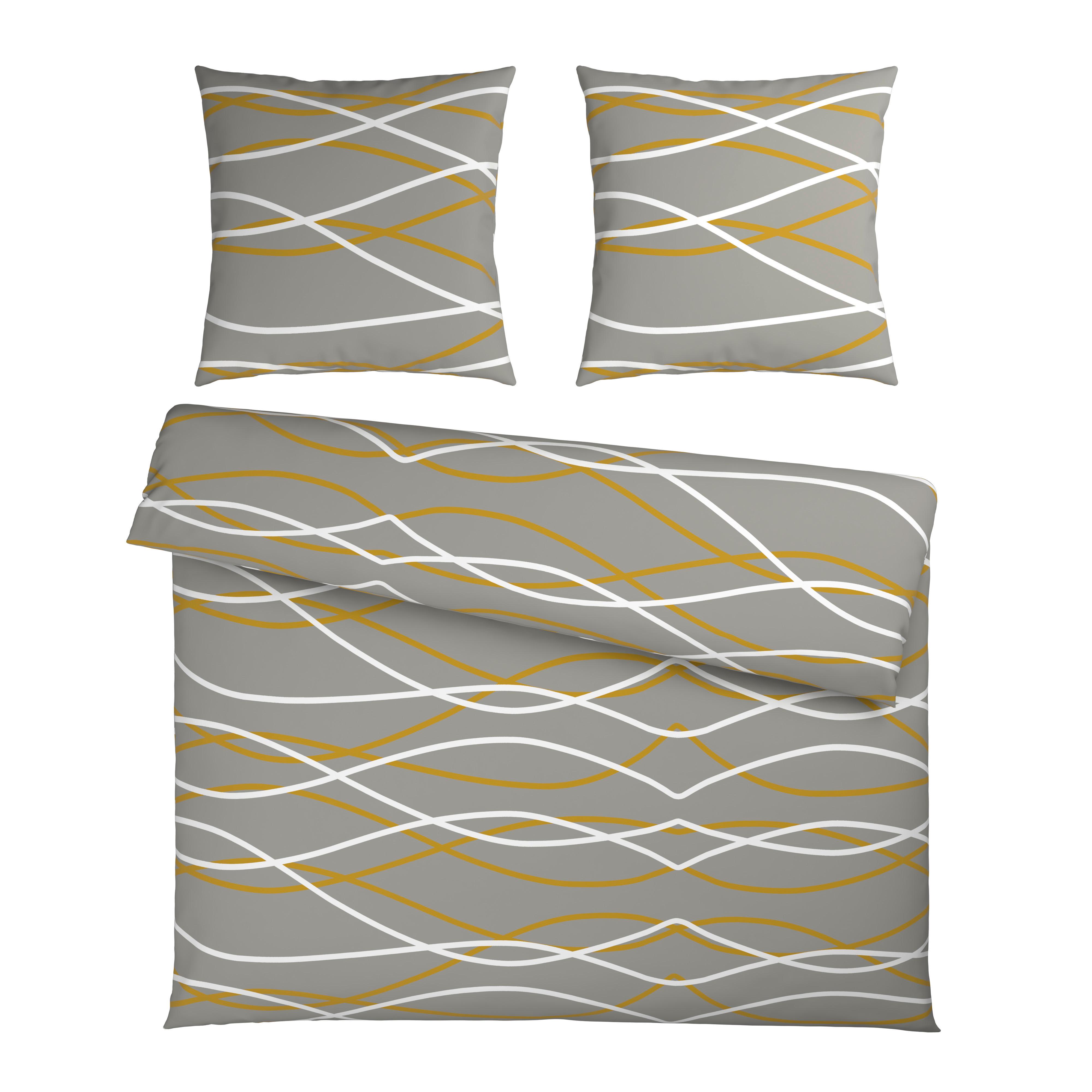 Bettwäsche Welle XL Goldfarben/Grau ca. 200x200cm - Goldfarben/Grau, MODERN, Textil (200/200cm) - Mömax