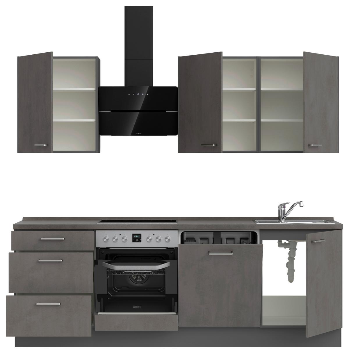 Küchenblock Riva High m. Geräten Schieferfarben - Schieferfarben/Edelstahlfarben, MODERN, Holzwerkstoff/Metall (240cm) - Nobilia
