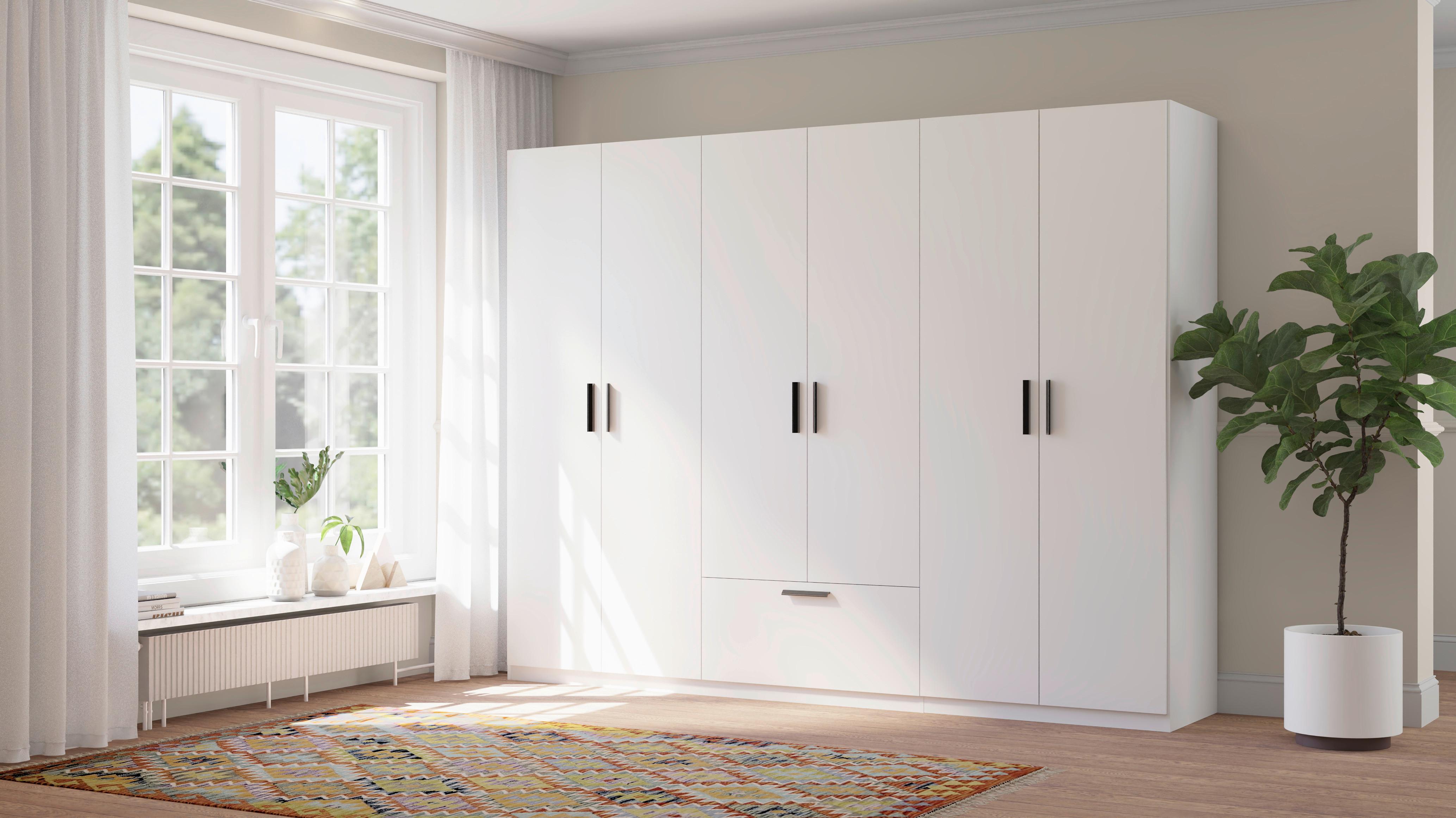 GARDEROB MED GÅNGJÄRNSDÖRRAR MILOS 6T1S - vit/svart, Modern, trämaterial/plast (270/210/54cm) - Mömax