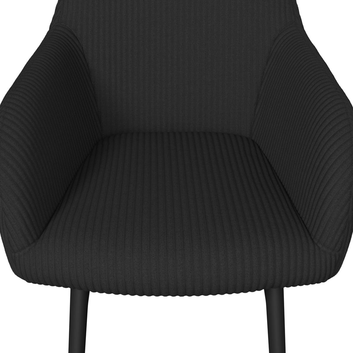 Armlehnstuhl Alani Schwarz Cord Gepolstert - Schwarz, MODERN, Textil/Metall (60/58/86cm) - Bessagi Home