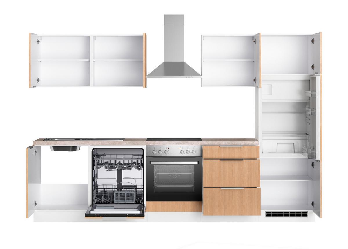 Küchenblock Glasgow m. Geräten Eichefarben/Weiß - Eichefarben/Beige, LIFESTYLE, Holzwerkstoff/Metall (300cm) - Held