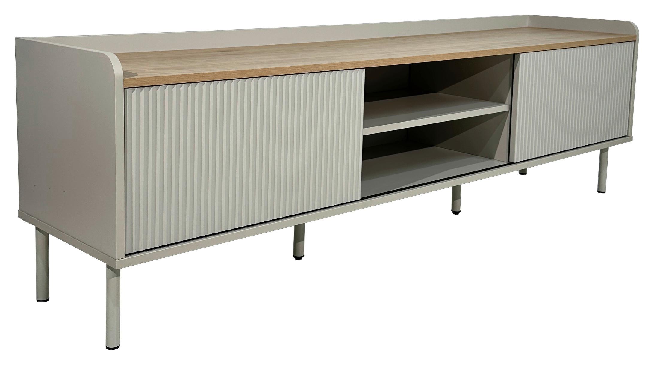 KOMODA NISKA SNOW - kolor dębowy/jasnoszary, Design, materiał drewnopochodny/metal (180/54/40cm) - Milino
