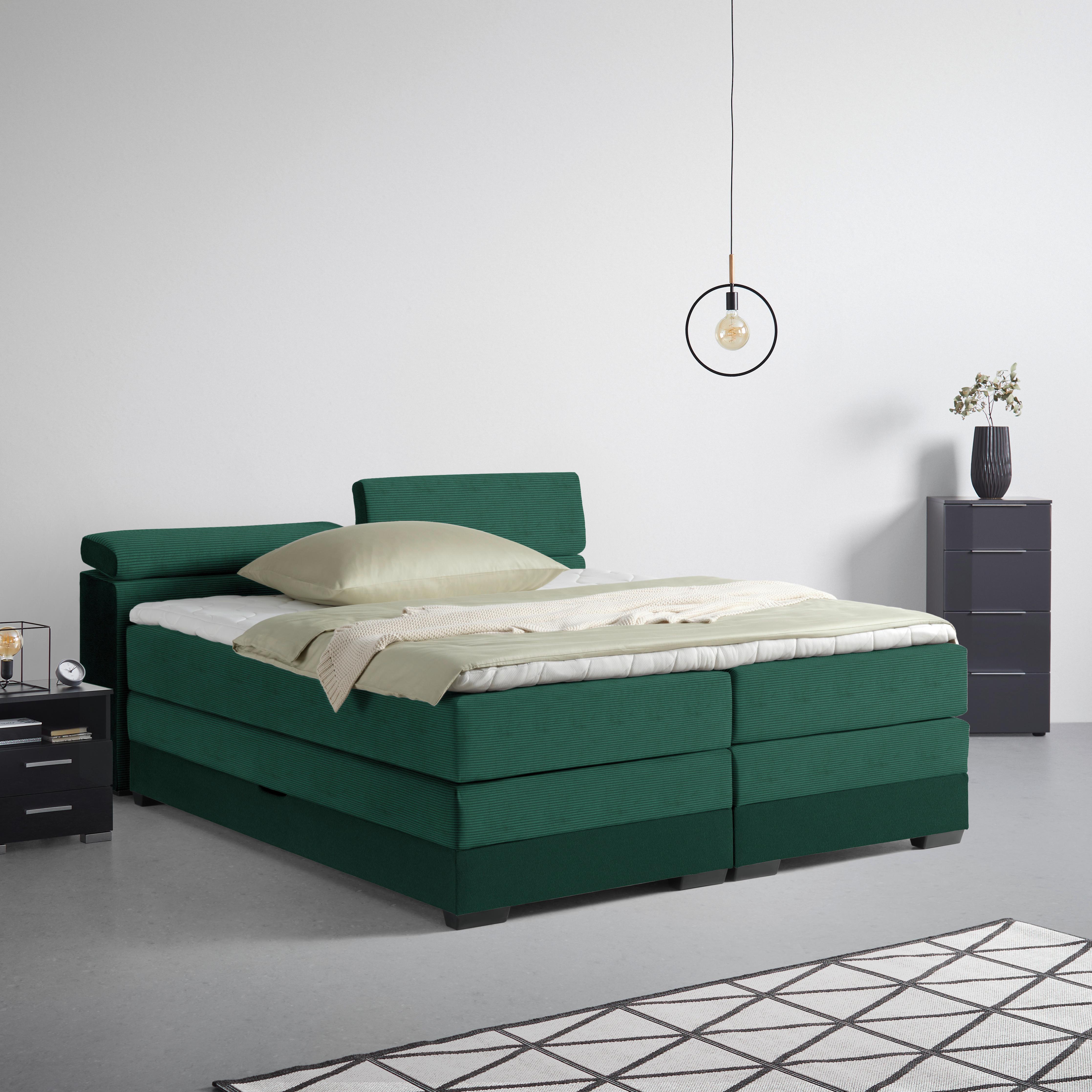 Boxspringbett Sevilla Dunkelgrün ca. 180x200cm - Dunkelgrün/Schwarz, KONVENTIONELL, Holz/Kunststoff (180/200cm) - Premium Living