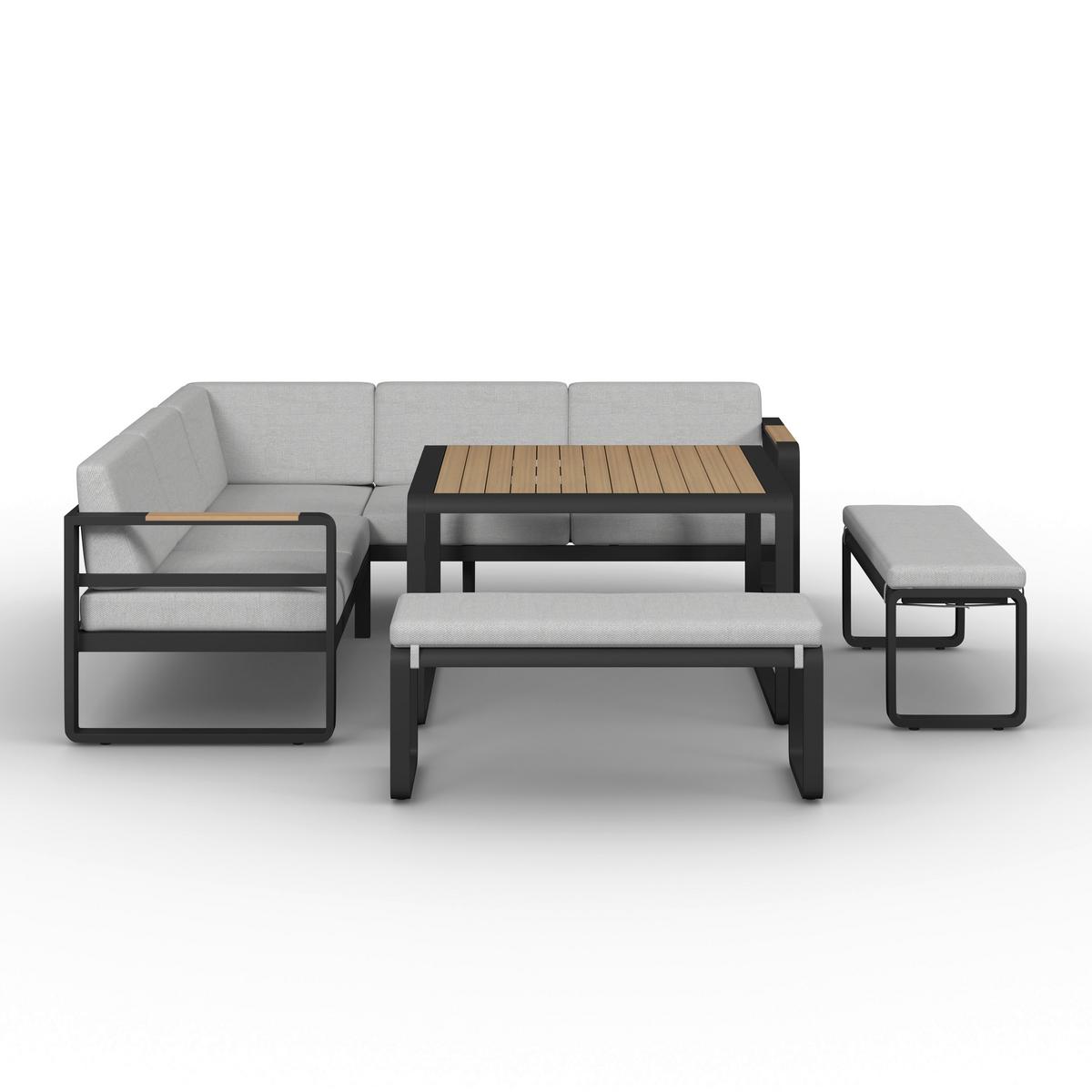Dining-Loungeset Aruba Hellgr. /Schwarz Outdoorstoff/Metall - Hellgrau/Schwarz, MODERN, Kunststoff/Textil - Bessagi Garden