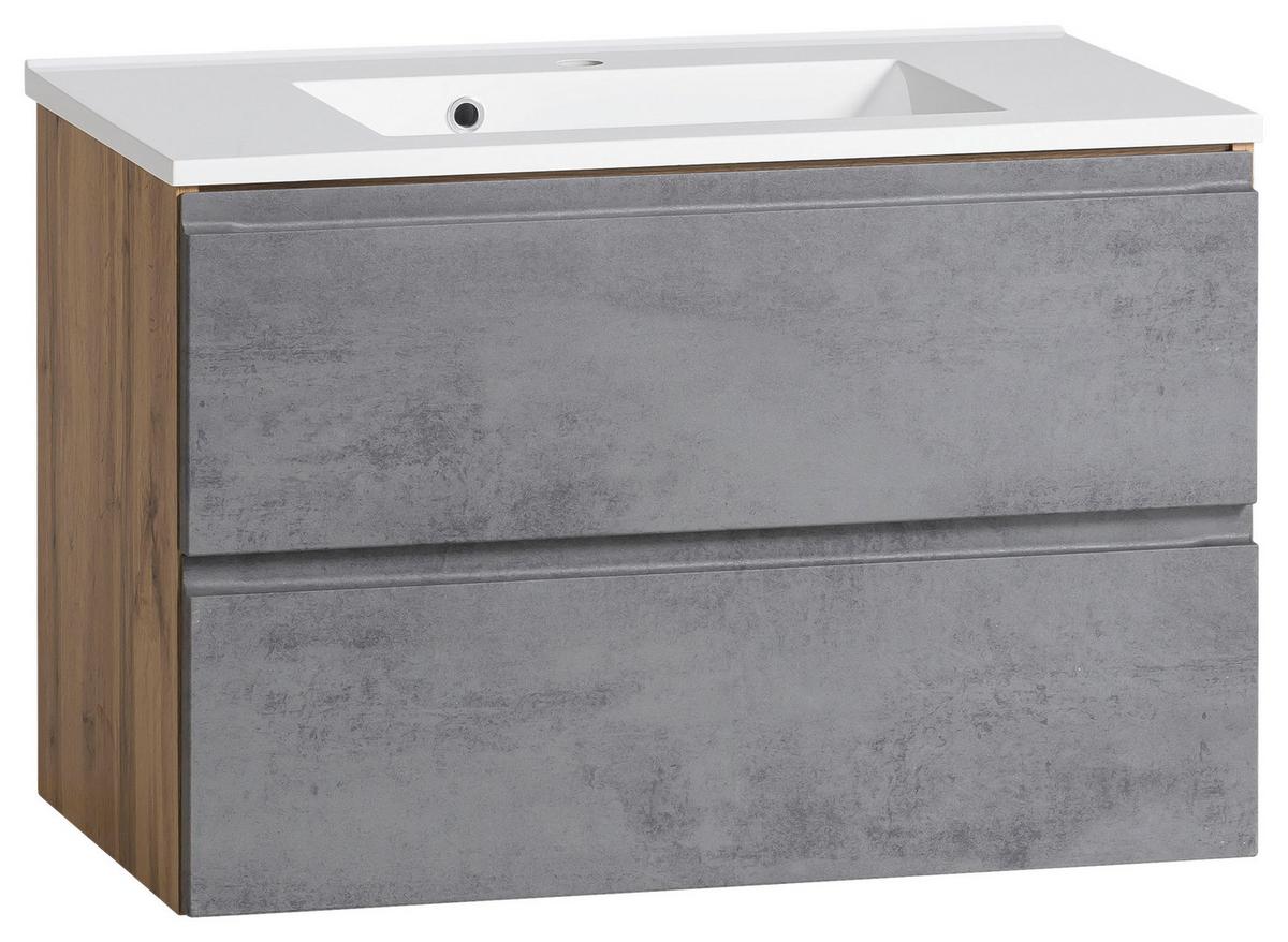 Waschtischkombi Varese ca. 80 cm Grau/Eiche - Eiche Wotan/Graphitfarben, MODERN, Holzwerkstoff/Stein (80cm) - Held