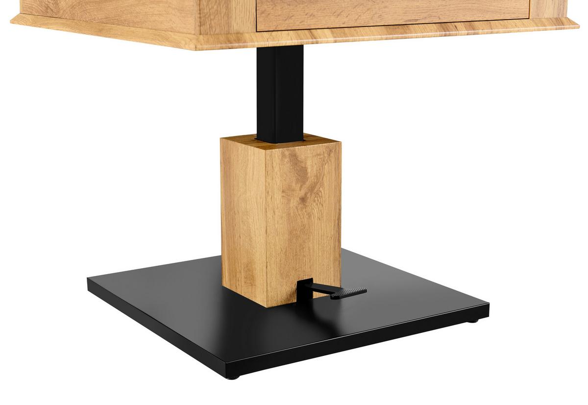 STOLIK KAWOWY RAJANA - kolor dębowy/czarny, Design, materiał drewnopochodny/metal (70/70/46,5-66cm) - Carryhome