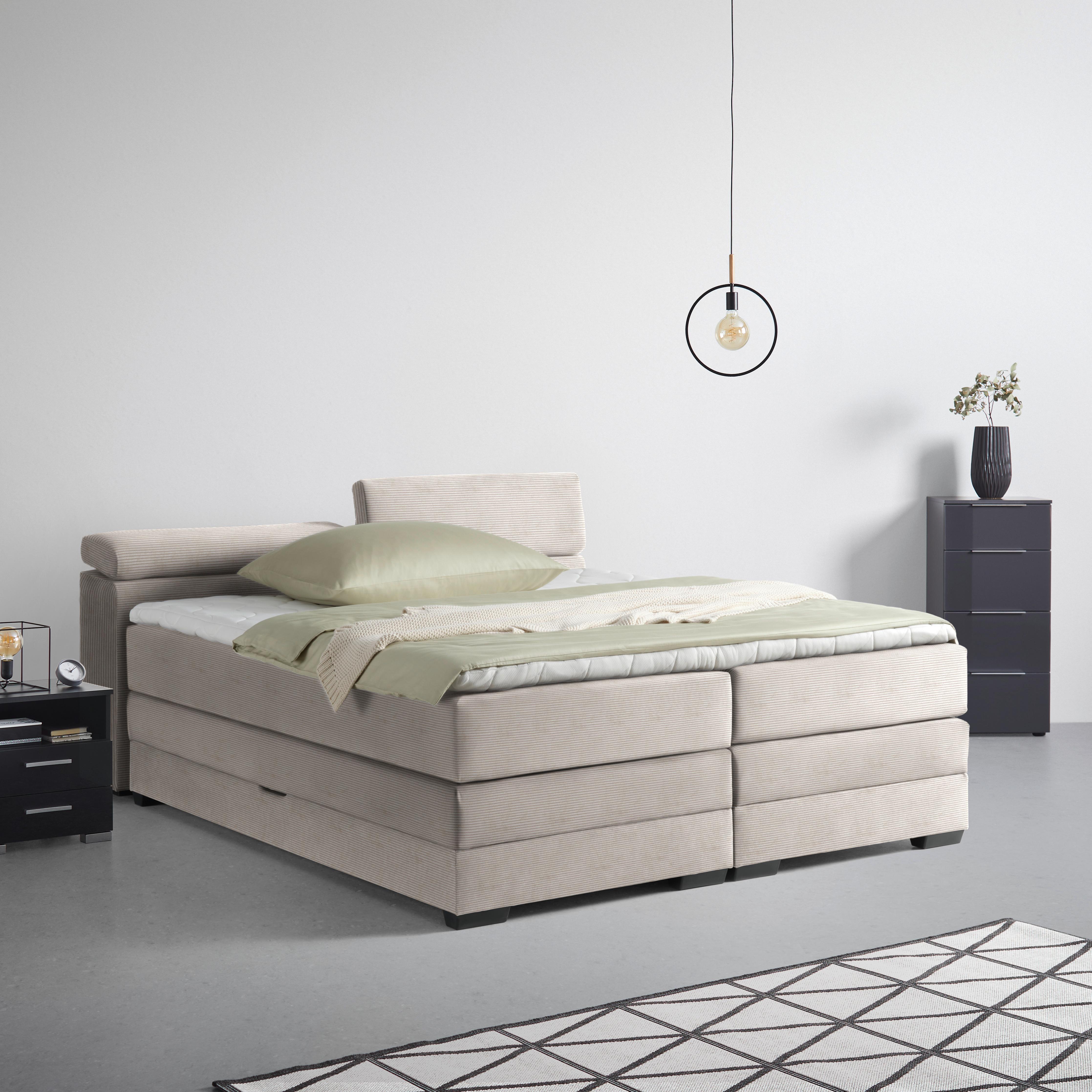 Boxspringbett Sevilla Graubraun ca. 180x200cm - Graubraun/Schwarz, KONVENTIONELL, Holz/Kunststoff (180/200cm) - Premium Living