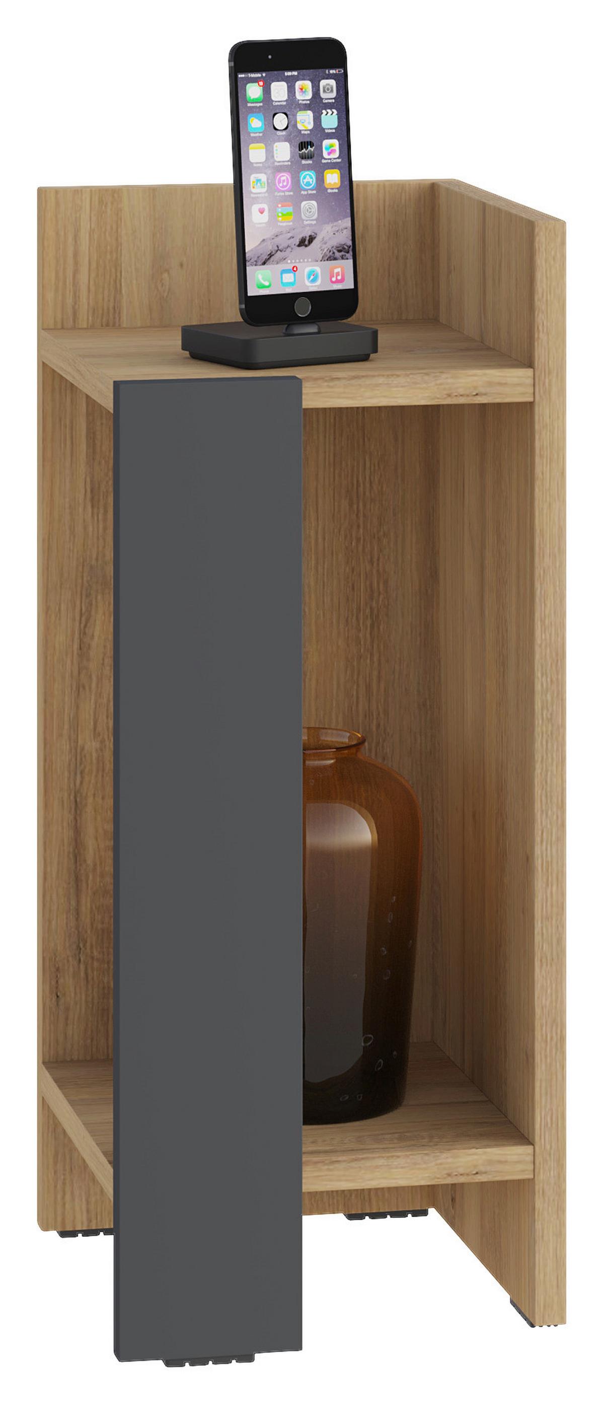 Nachttisch Elos ca. 27x60x25 cm Eichefarben - Eichefarben/Anthrazit, Design, Holzwerkstoff (27/60/25cm) - Livetastic