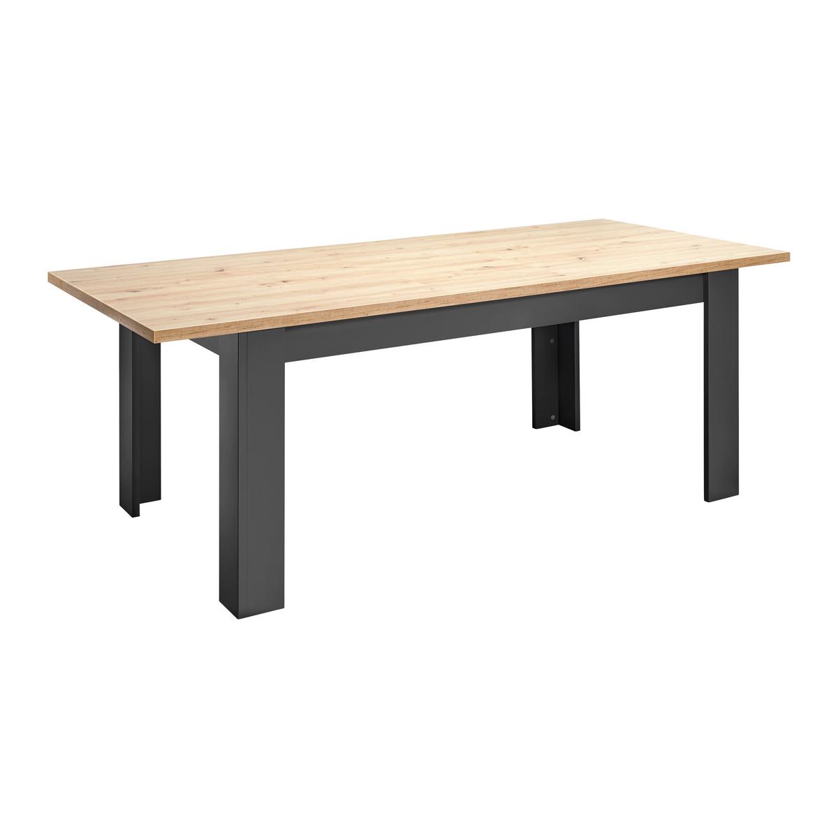 Raztegljiva Miza Claudio, Temno Siva, Hrast, 160-200x90 - temno siva/črna, Moderno, leseni material/les (160-200/90/76cm) - Bessagi Home