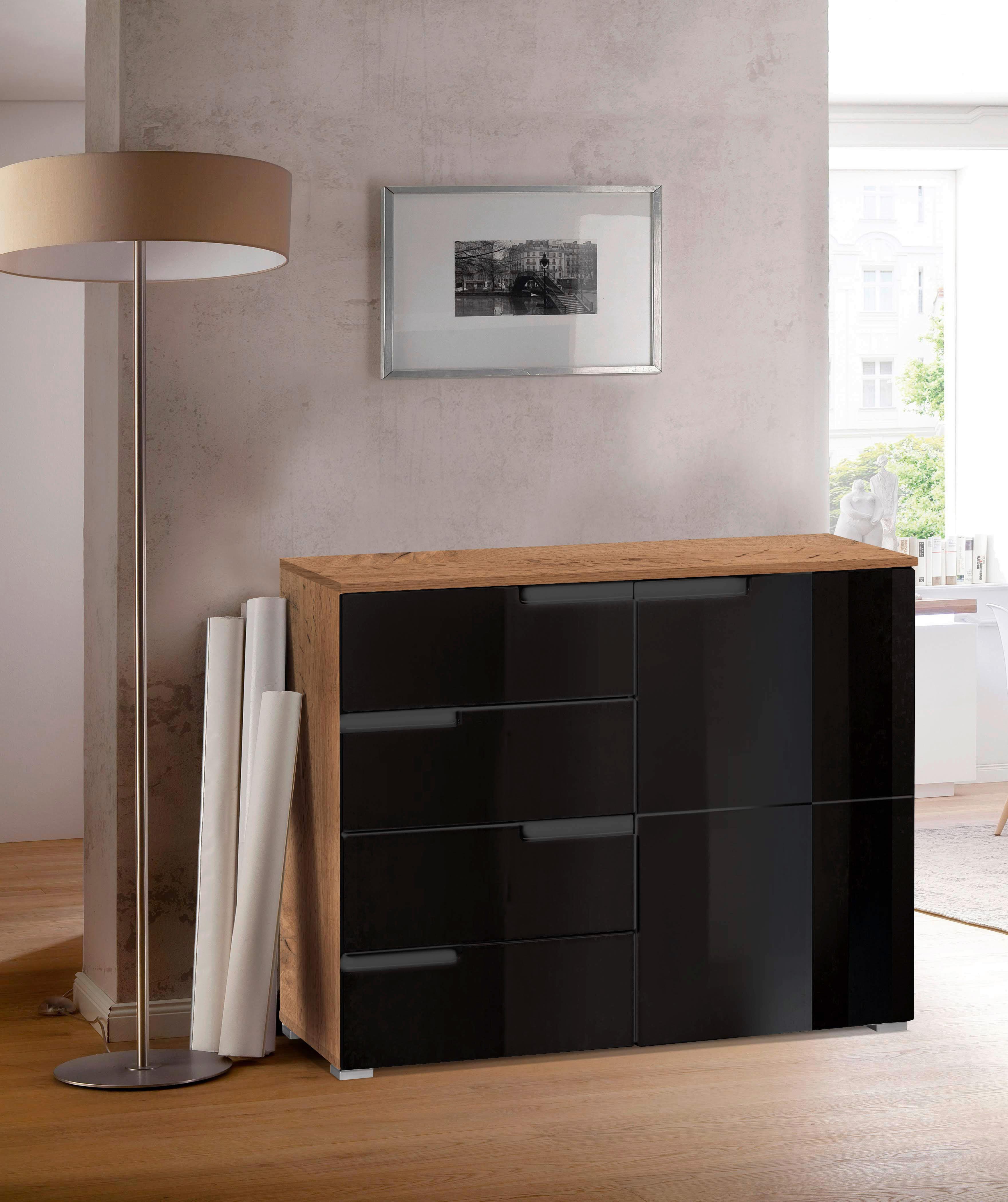 Komód Fekete-tölgy Szín Moon - fekete/tölgyfa, Modern, faalapú anyag (100/80/40cm)