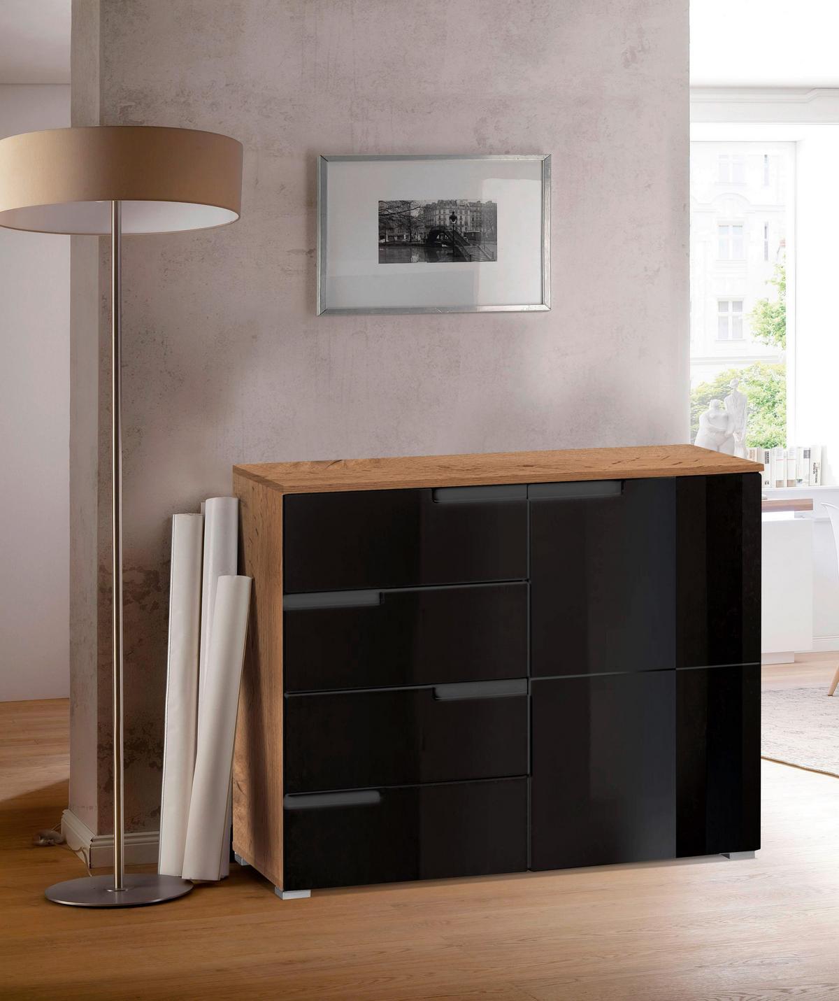 Komód Fekete-tölgy Szín Moon - tölgyfa színű/fekete, Modern, faalapú anyag (100/80/40cm)