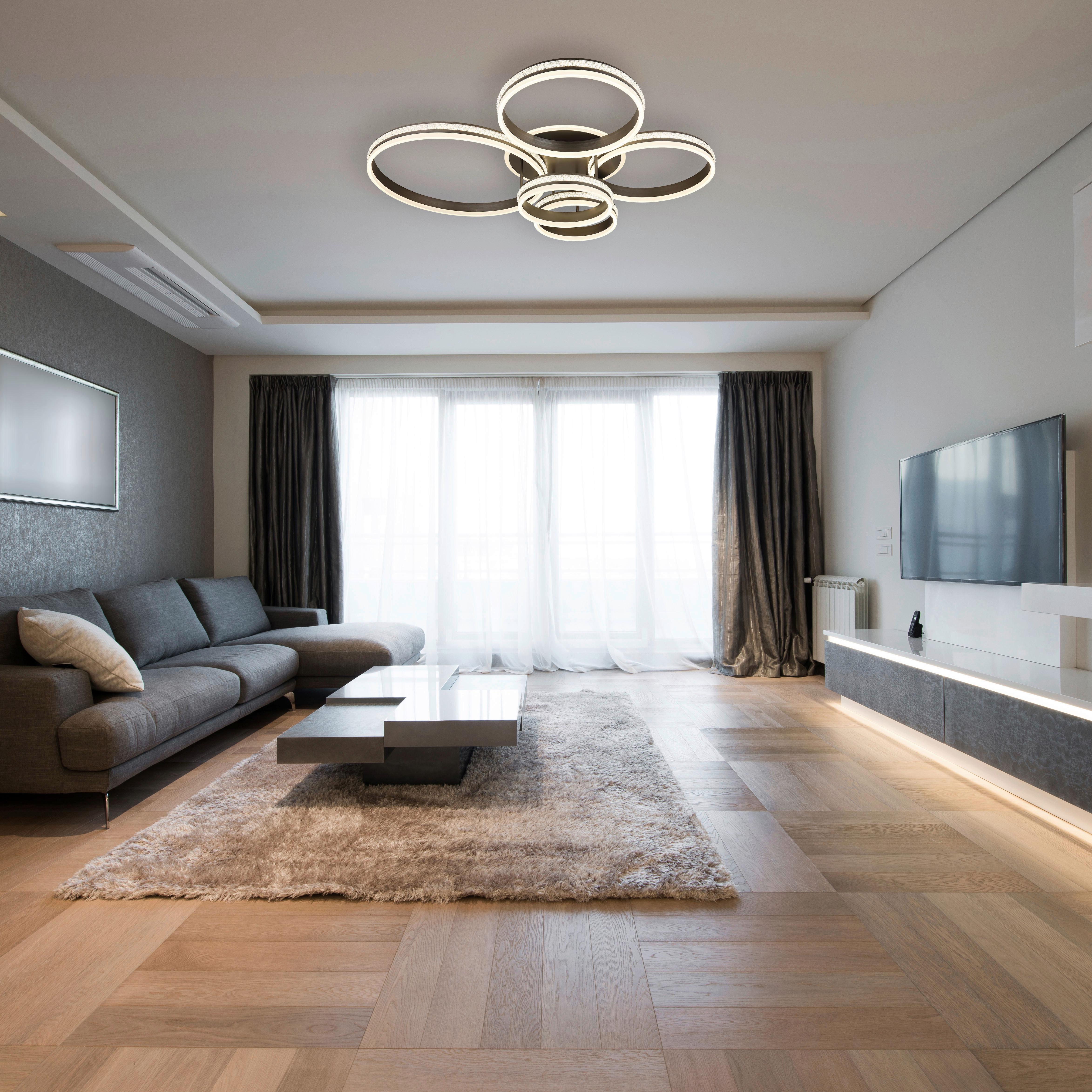 Stropna Led-svetilka Grouni, S Sijalko - barve titana/opal, Design, kovina/umetna masa (114/91/21,5cm) - Globo