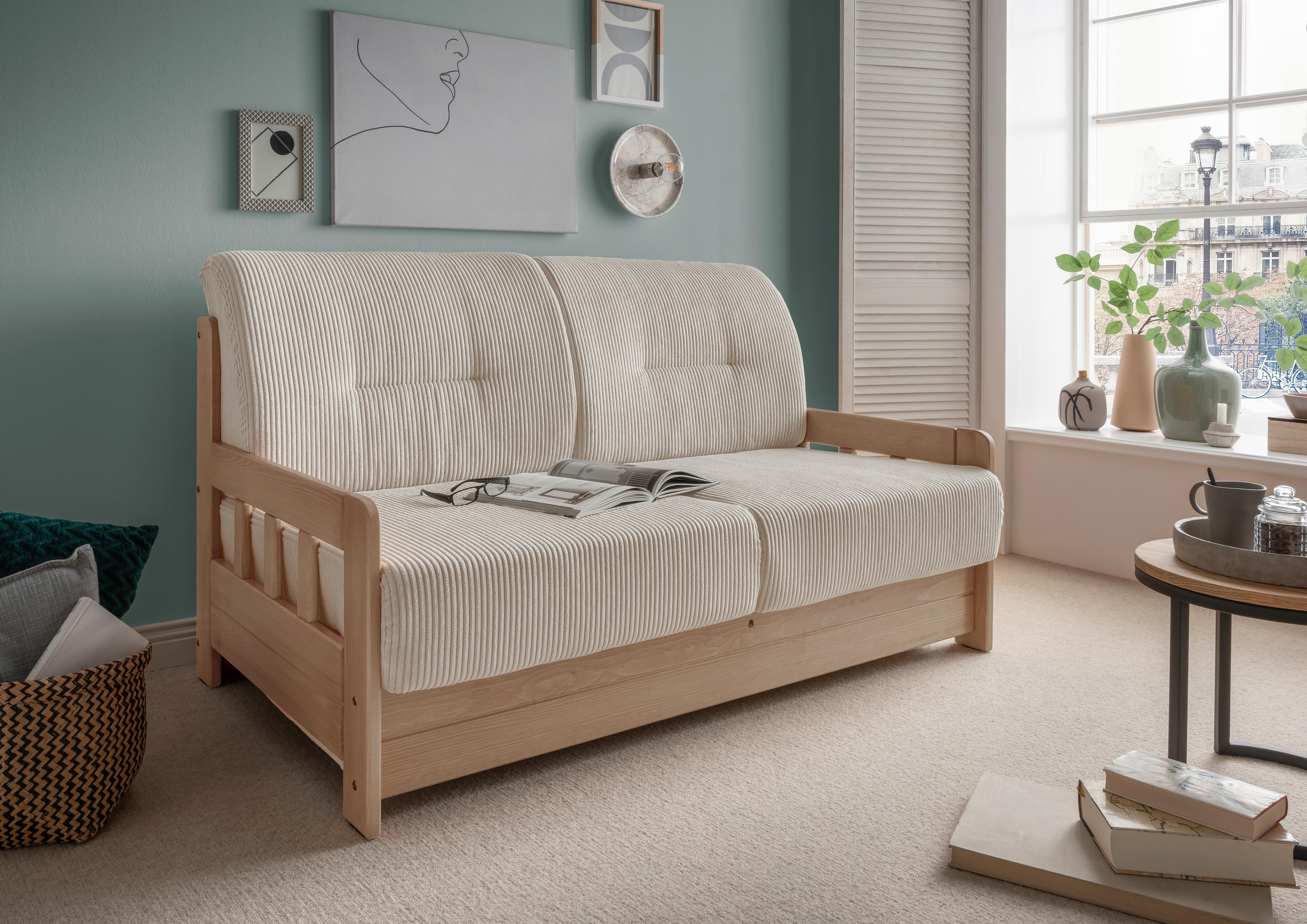 Schlafsofa Camino Holzkorpus Natur/Beige - Beige/Naturfarben, MODERN, Holz/Textil (154/88/90cm) - Livetastic