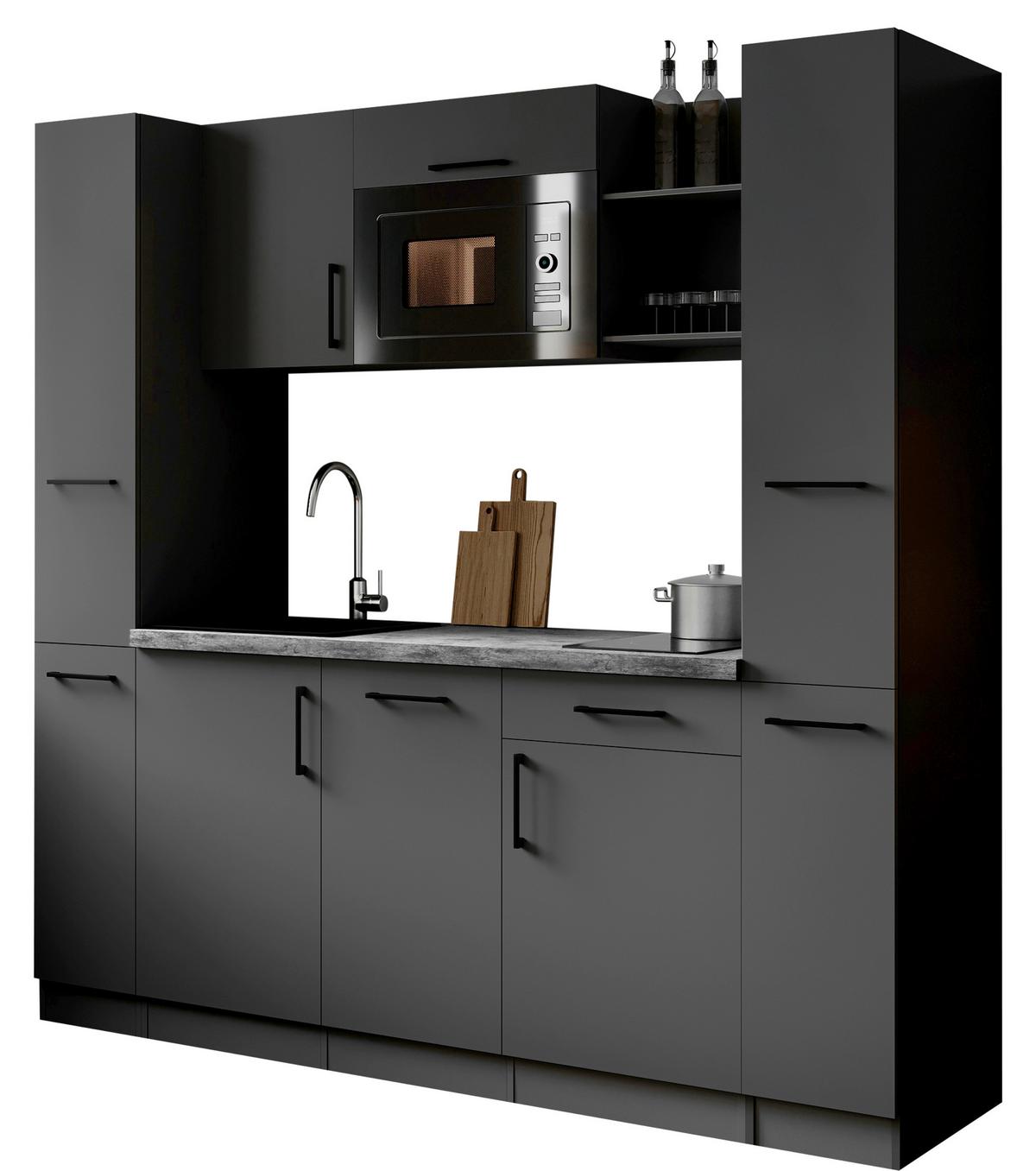 Küchenblock Oliver m. Geräten Grau - Grau, Trend, Holzwerkstoff/Metall (205cm) - Respekta