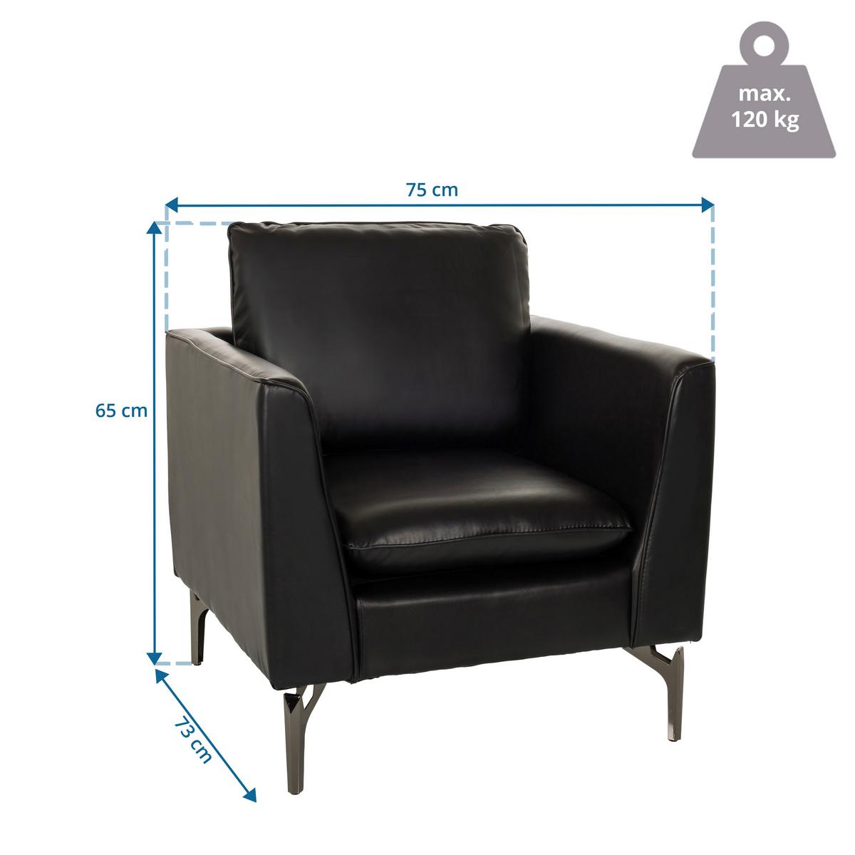 Fotelj Bavero, Črna - črna, Moderno, kovina/usnje (75/65/73cm) - MID.YOU