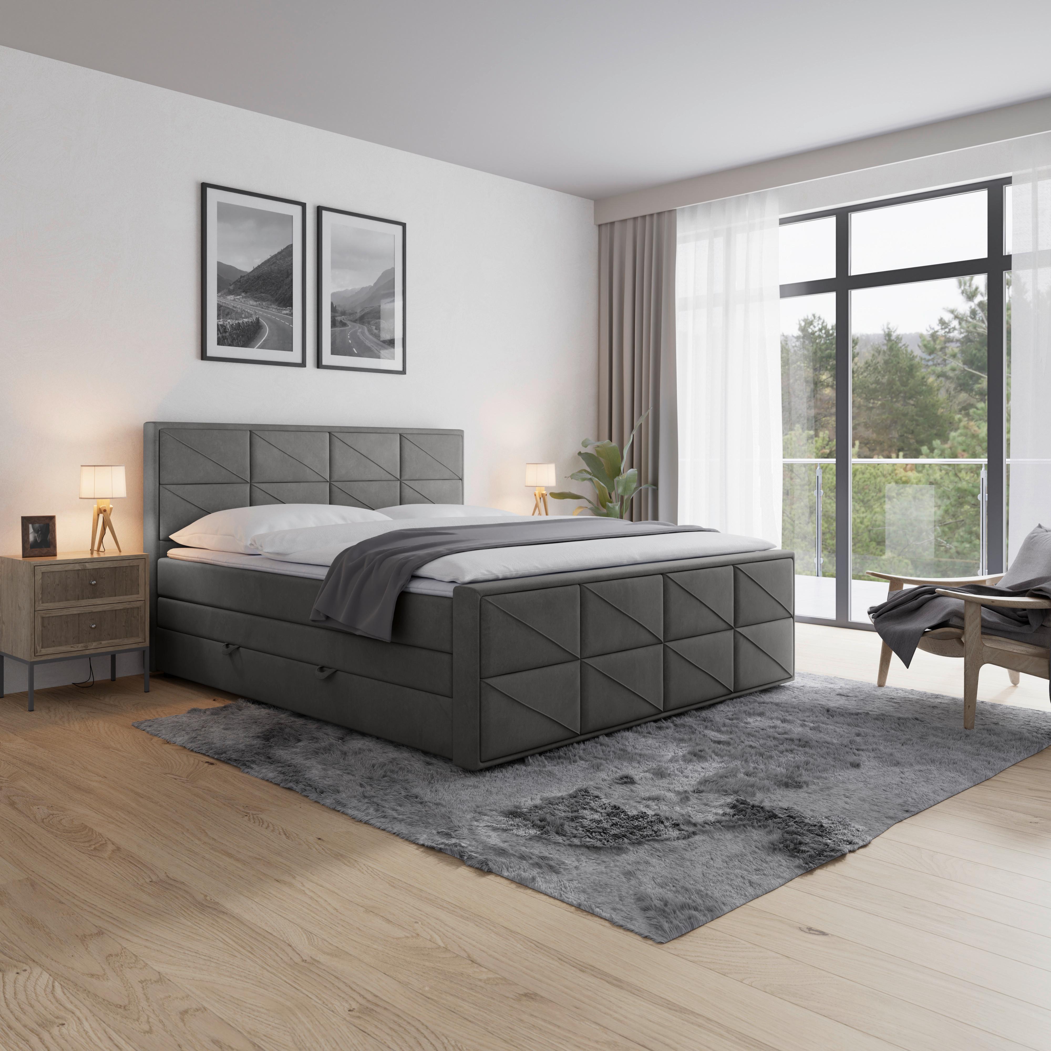 Boxspringbett Helsinki ca. 180x200 cm Anthrazit - MODERN, Holz/Kunststoff (180/200cm) - MID.YOU