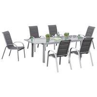 Gartenmöbel Set 7-tlg Amalfi di Lusso Metall/Glas/Textil - Anthrazit/Silberfarben, KONVENTIONELL, Glas/Textil - Gardenson