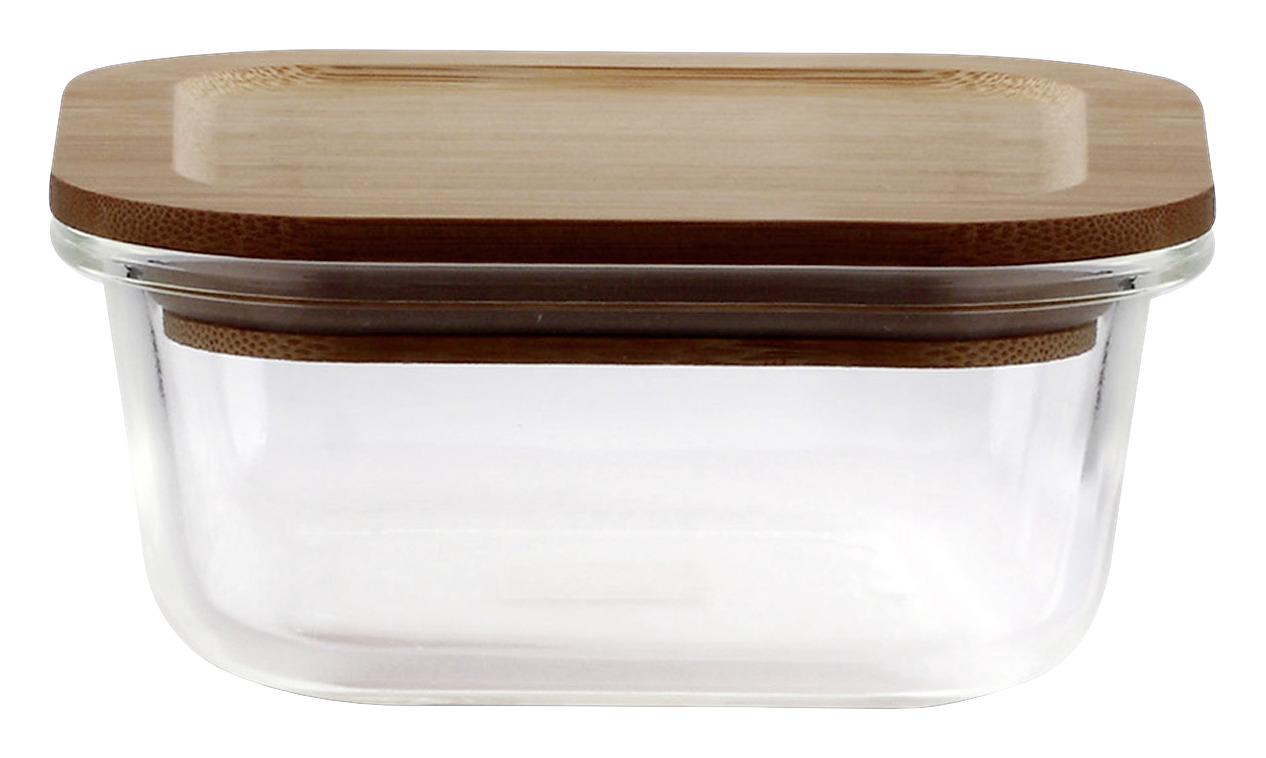pojemnik na żywność ANNEGRET - naturalny/przejrzysty, drewno/szkło (15/15/6,7cm) - Zandiara