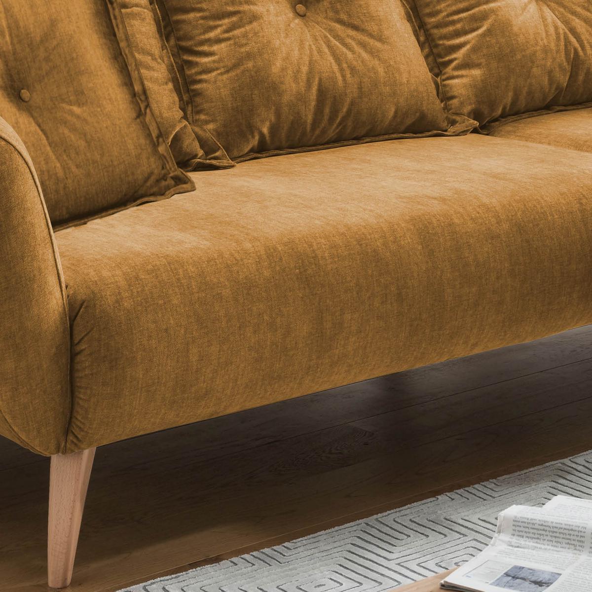 Wohnlandschaft Baggio Gelb Velours - Gelb/Buchefarben, MODERN, Holz/Textil (277/162cm) - Livetastic