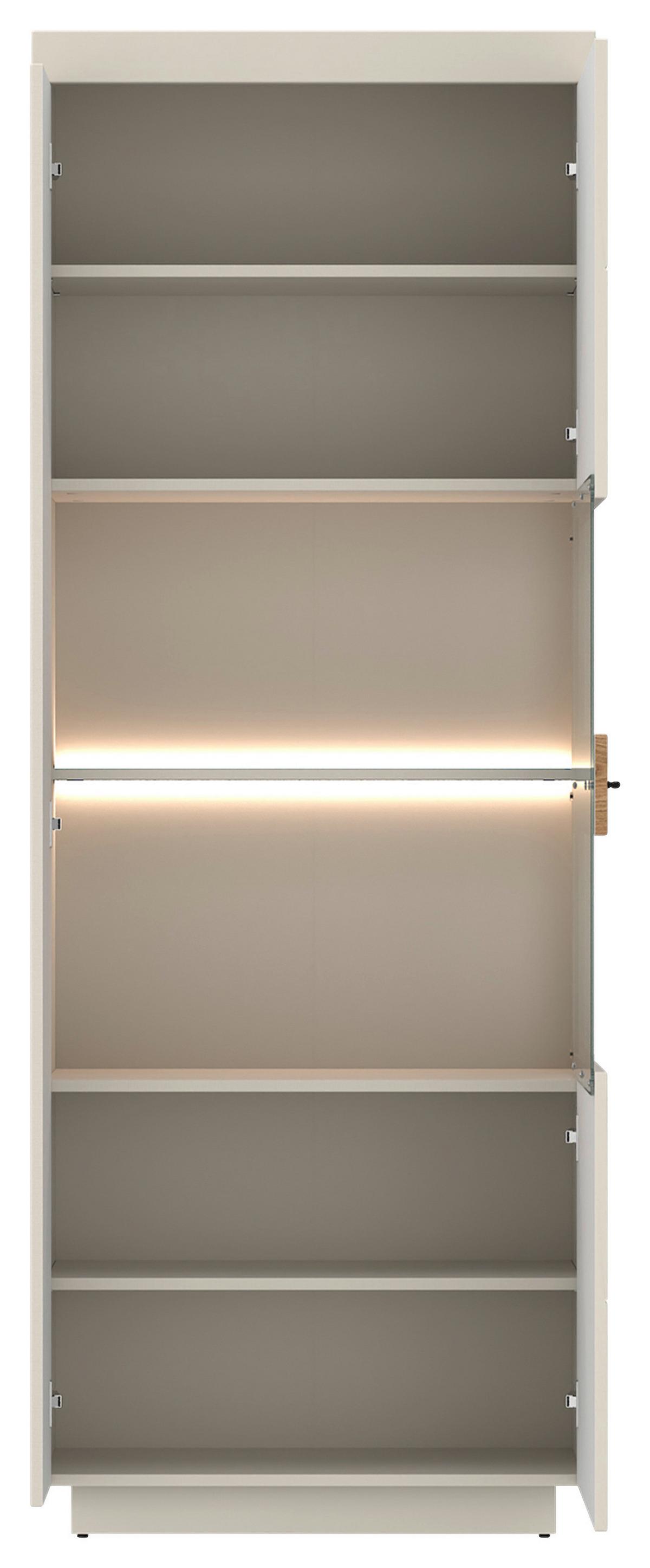 Vitrină LIGHTNING - cașmir/culoare lemn stejar, Modern, sticlă/material pe bază de lemn (75/201/34,6cm) - Modern Living