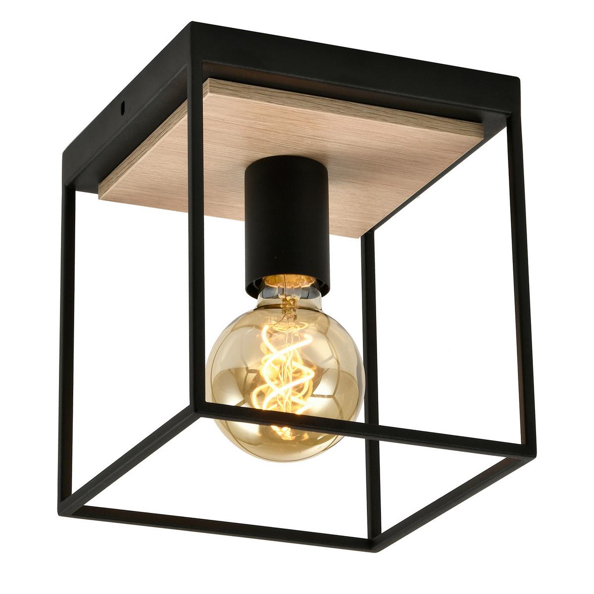 Deckenleuchte Pepe Schwarz/Eiche max. 22 Watt - Eichefarben/Schwarz, Natur, Metall (18/18/20cm)