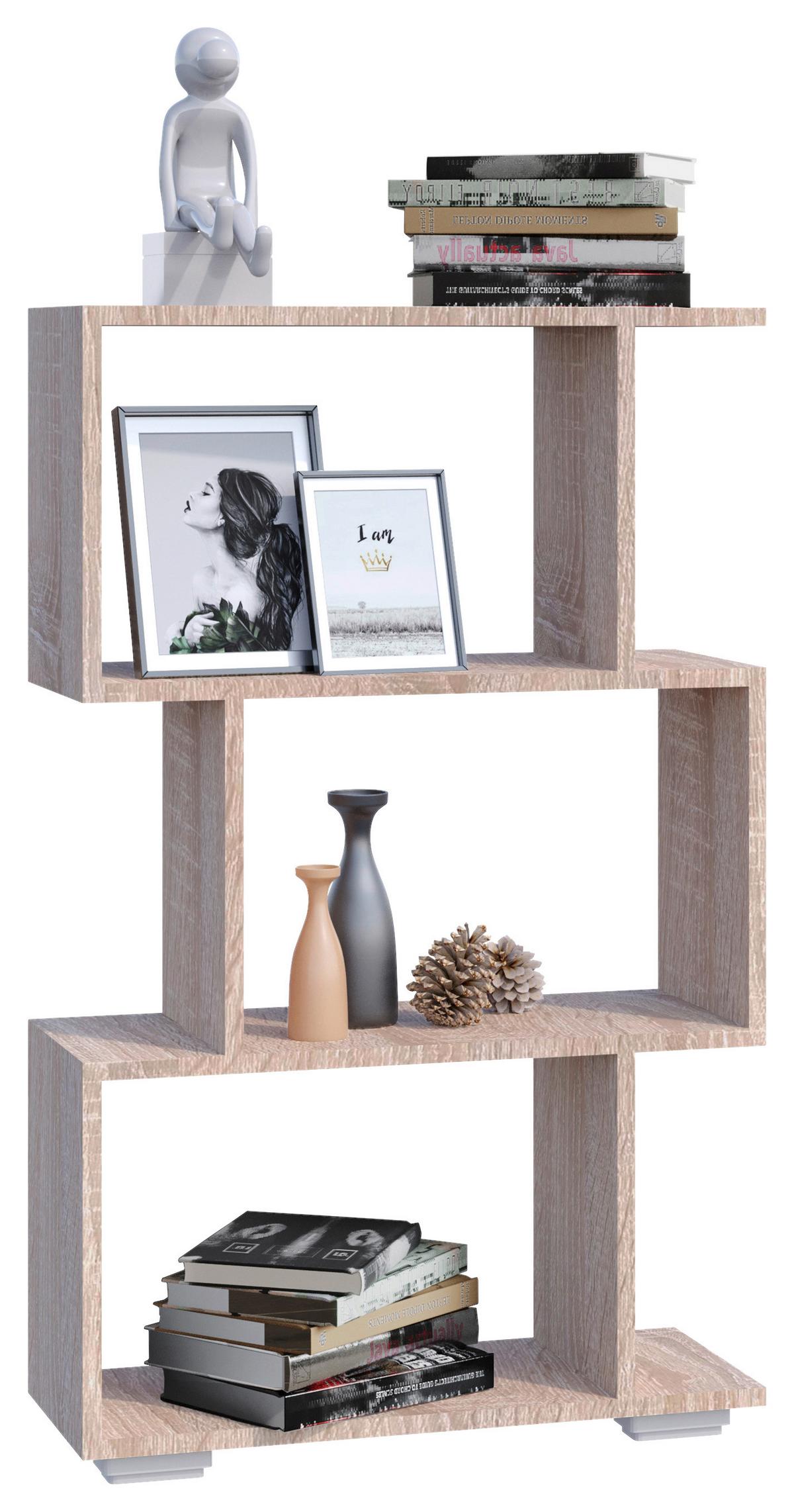 Regal Palusa M, Barva Hrasta - srebrne barve/hrast sonoma, Design, umetna masa/leseni material (60/97/24cm) - MID.YOU