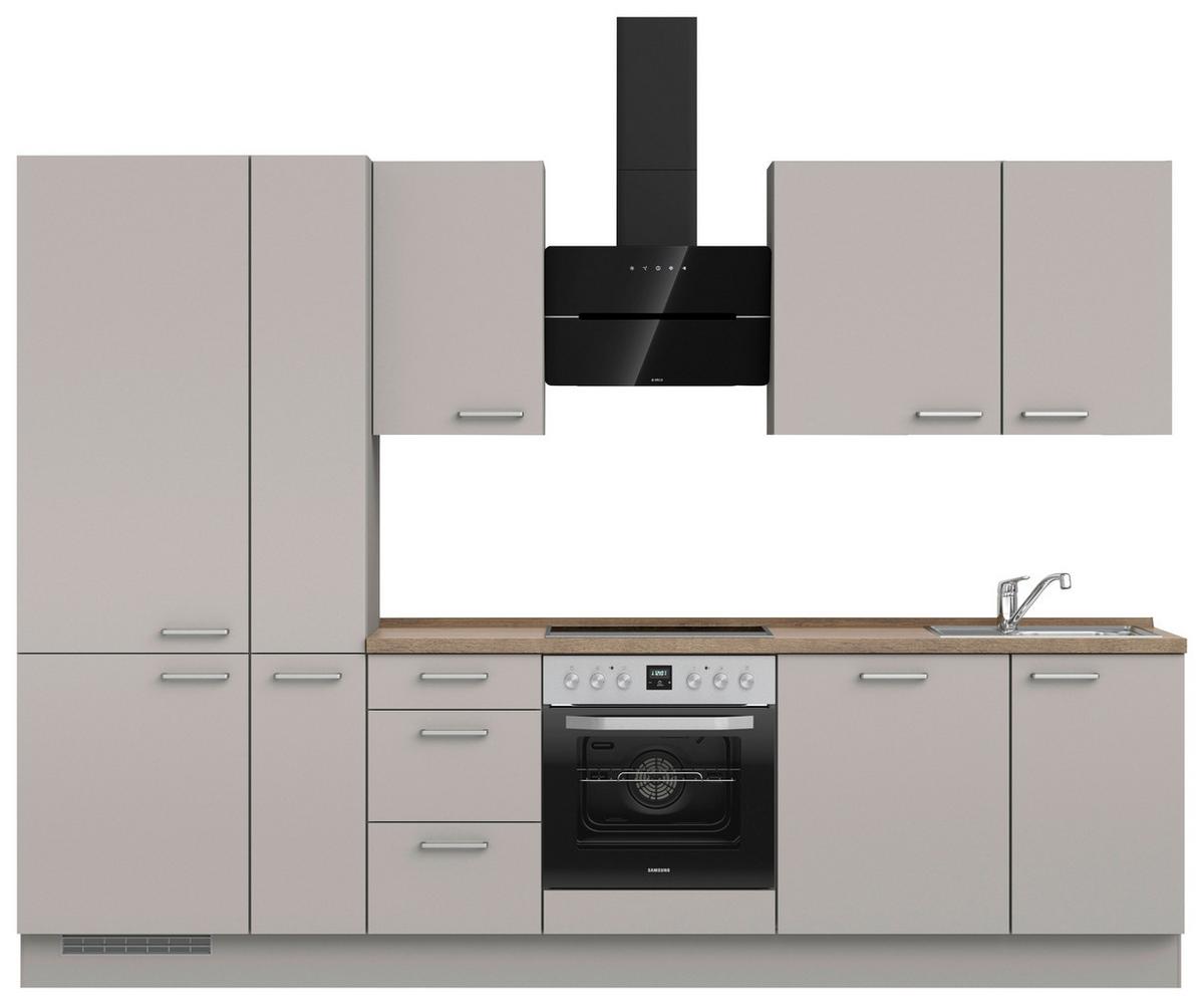 Küchenblock Touch High m. Geräten Grau - Eiche dunkel/Edelstahlfarben, MODERN, Holzwerkstoff/Metall (300cm) - Nobilia