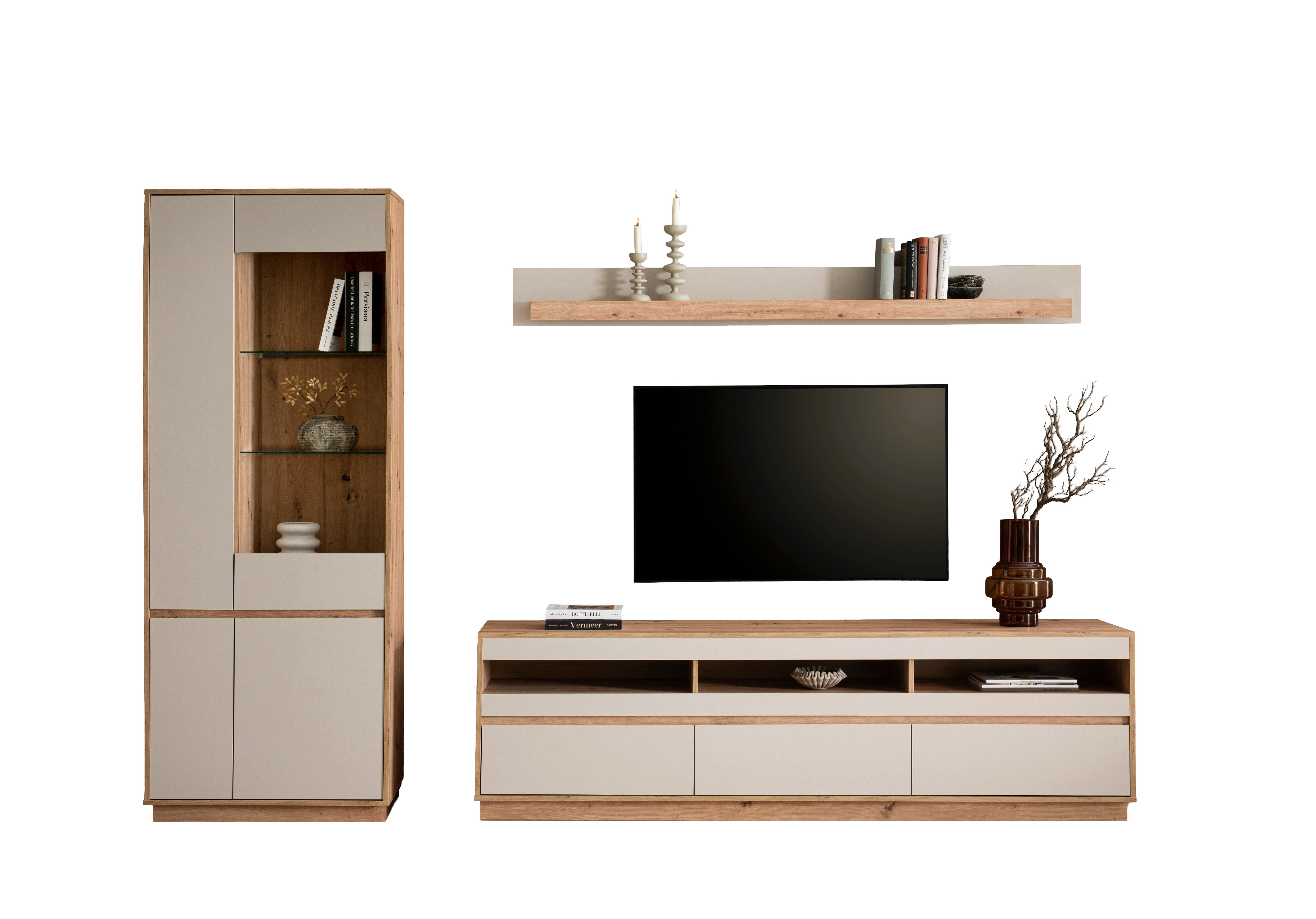 WOHNWAND SONORA - Kaschmir/Eiche Artisan, Design, Glas/Holzwerkstoff (292/205/40cm) - MID.YOU