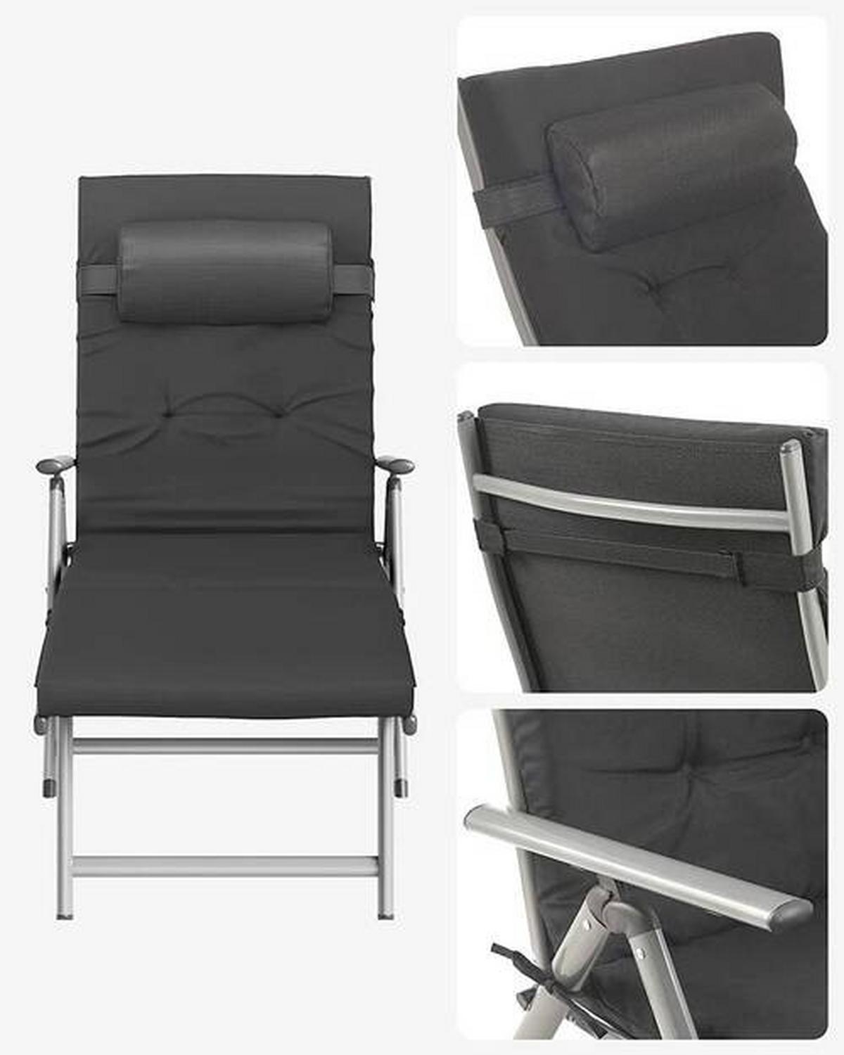 Sonnenliege 6cm dicke Matratze Grau/Schwarz - Schwarz/Grau, Basics, Textil/Metall (61/39/183cm) - Modante