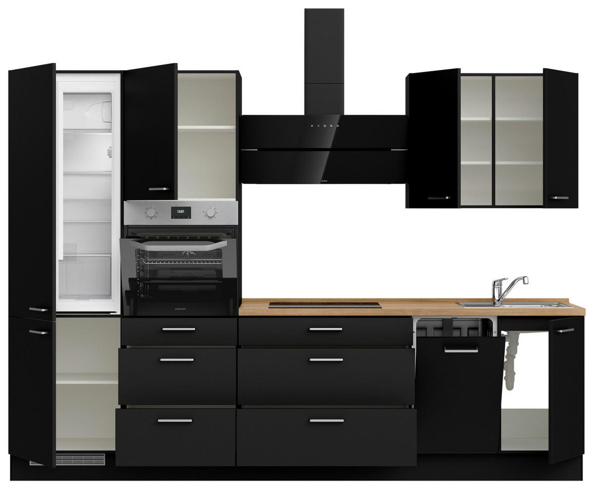 Küchenblock Touch High m. Geräten Schwarz - Edelstahlfarben/Eichefarben, MODERN, Holzwerkstoff/Metall (300cm) - Nobilia