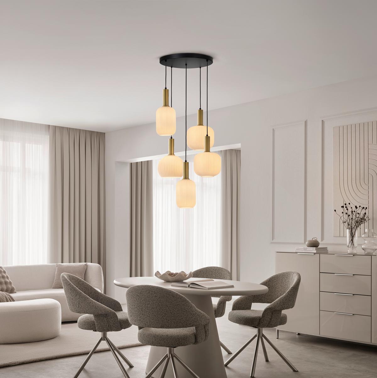 Svjetiljka Viseća Scher - bijela/zlatne boje, Moderno, staklo/metal (54/57,5/150cm)