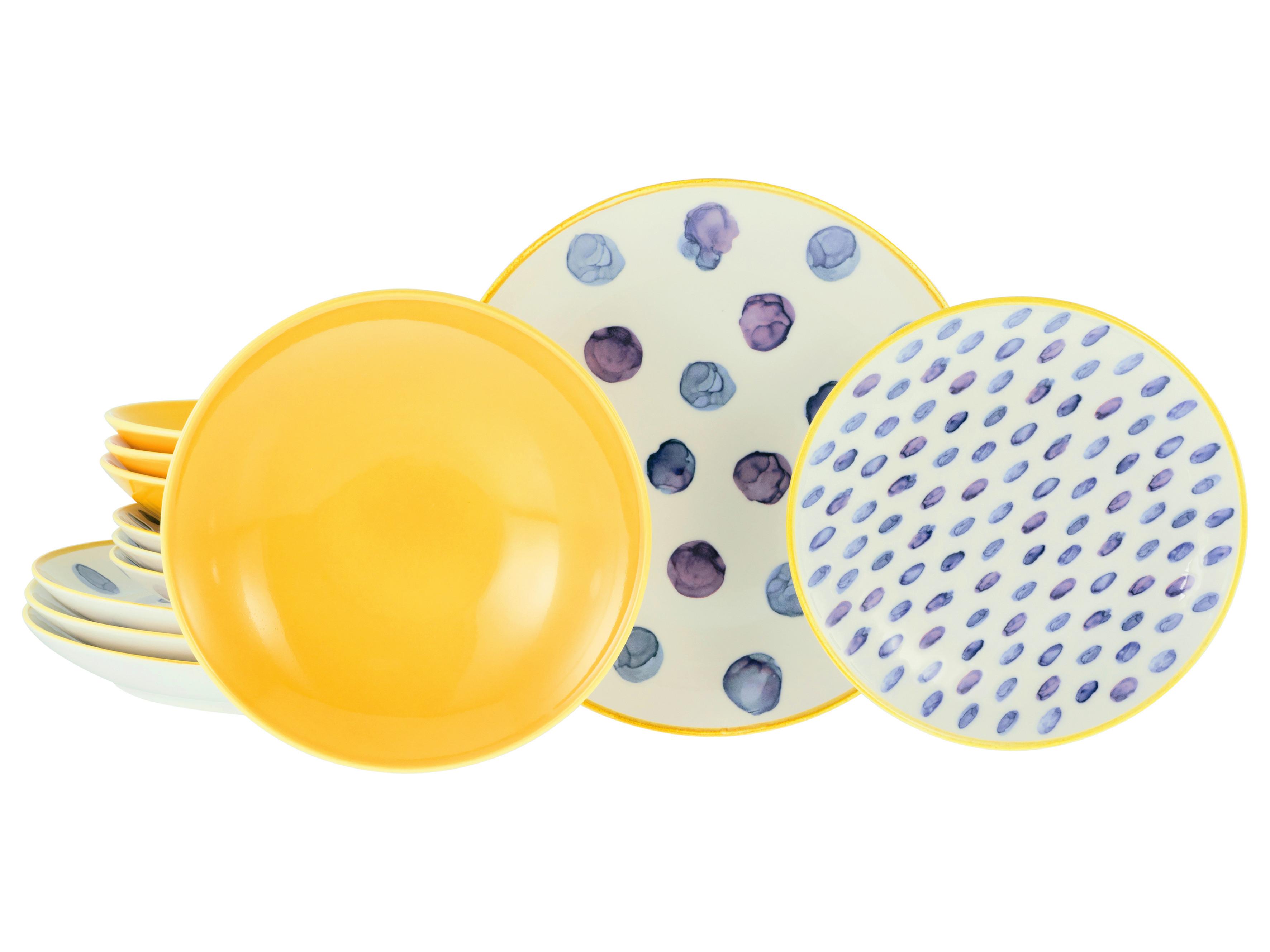 Tafelservice Maisie Blau/Creme/Gelb, 12-teilig - Blau/Gelb, Basics, Keramik - Creatable