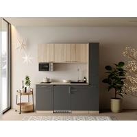Küchenblock Ingrid m. Geräten Grau - Eichefarben/Alufarben, Design, Holzwerkstoff/Kunststoff (180cm) - Respekta