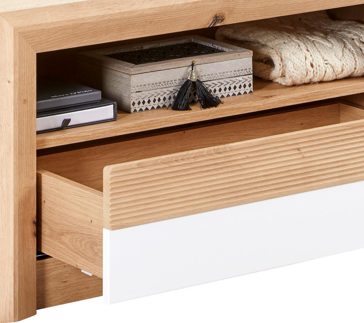 Bancă pentru hol KASHMIR NEW - alb/culoare lemn stejar, Modern (84/47/41cm) - Modern Living