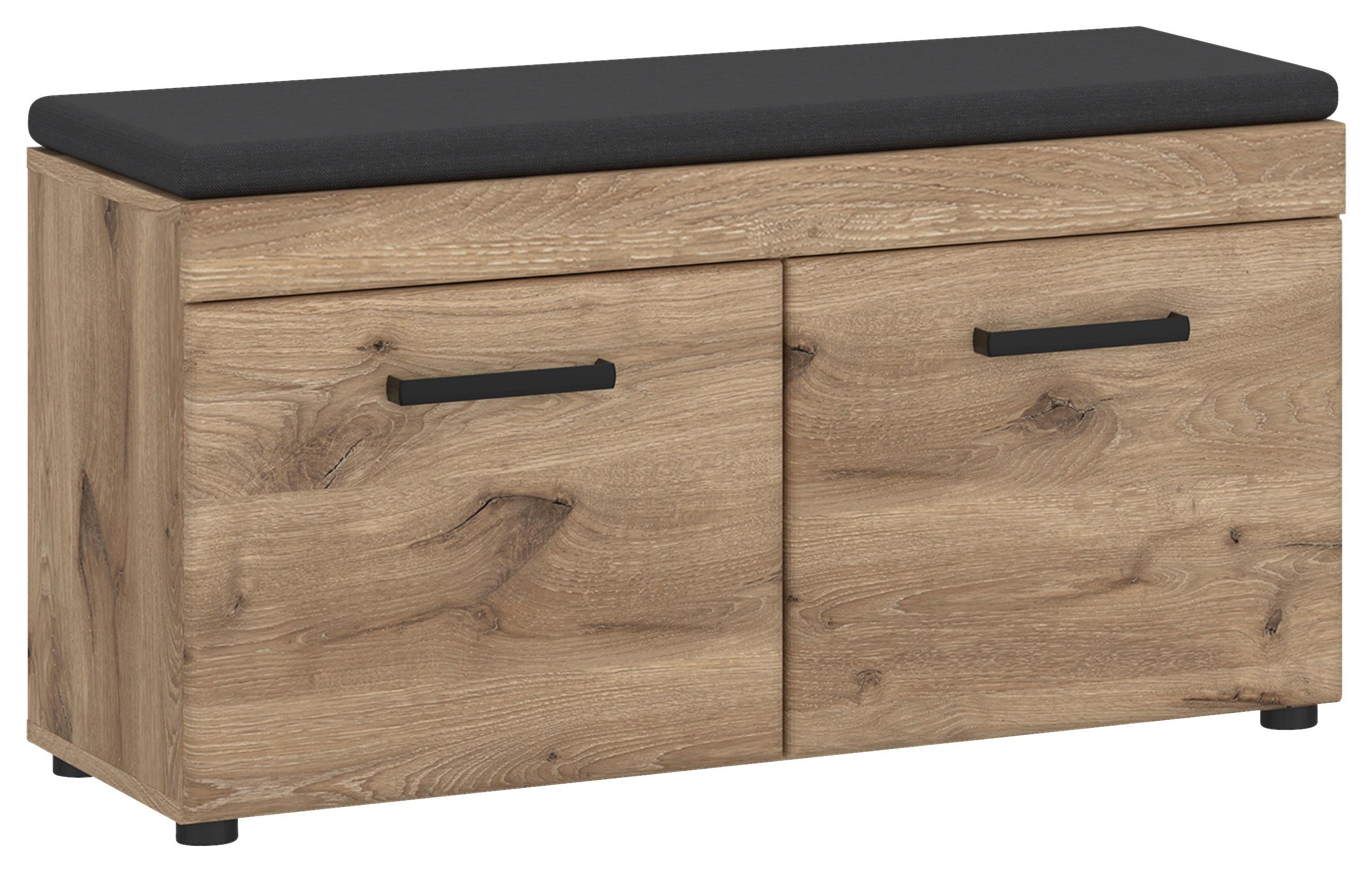 Garderobna Klop Grano, Barva Hrasta, Temno Siva - črna/siva, Trend, umetna masa/leseni material (92,8/47/38cm)