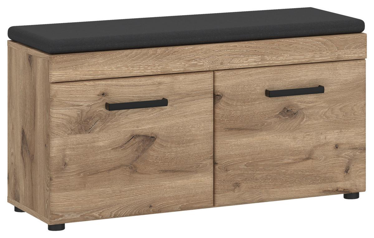 Bancă pentru hol GRANO - culoare lemn stejar/gri, Trend, textil/material pe bază de lemn (92,8/47/38cm) - Modern Living