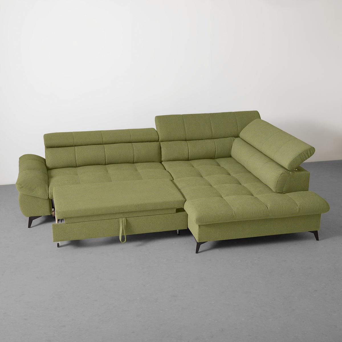 Wohnlandschaft Alberto Olivgrün - Schwarz/Olivgrün, MODERN, Textil/Metall (296/201cm) - Mömax