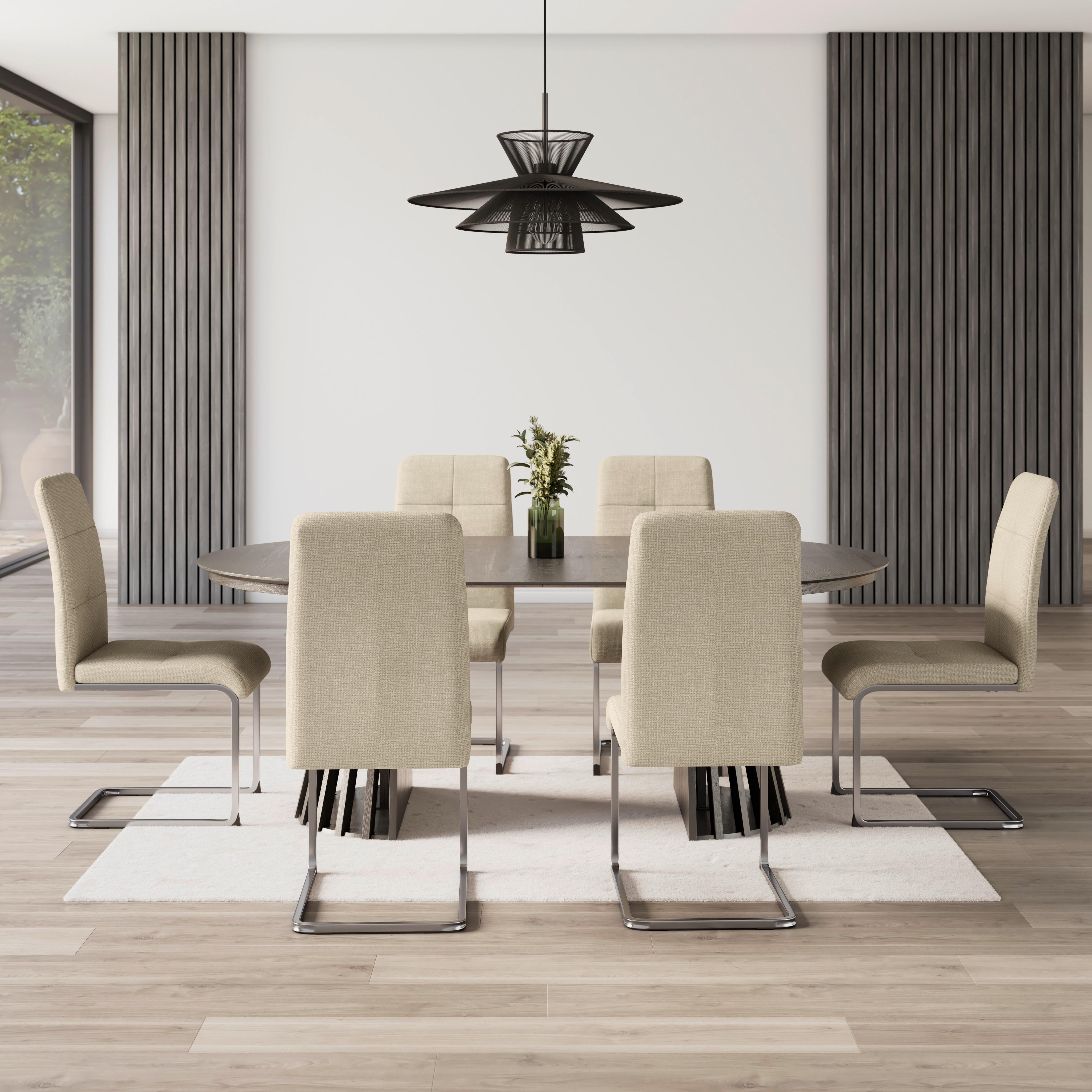 Schwingstuhl Lucie Creme Leinenoptik Gepolstert - Creme/Nickelfarben, MODERN, Textil/Metall (43/99/60cm) - Bessagi Home