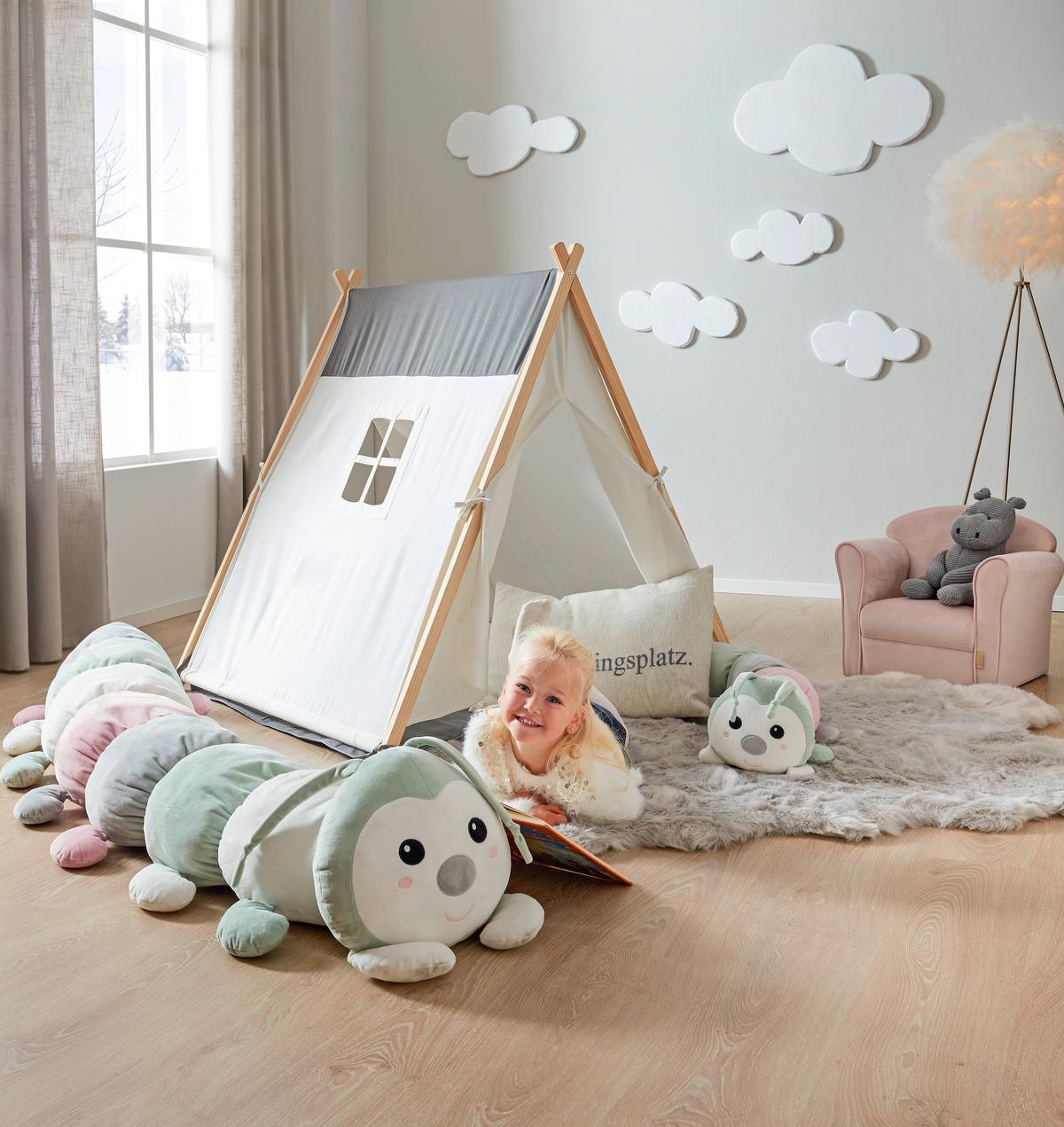 NAMIOT DO ZABAWY DOMEK - kremowy/ciemnoszary, Basics, drewno/tkanina (100/100/110cm) - My Baby Lou