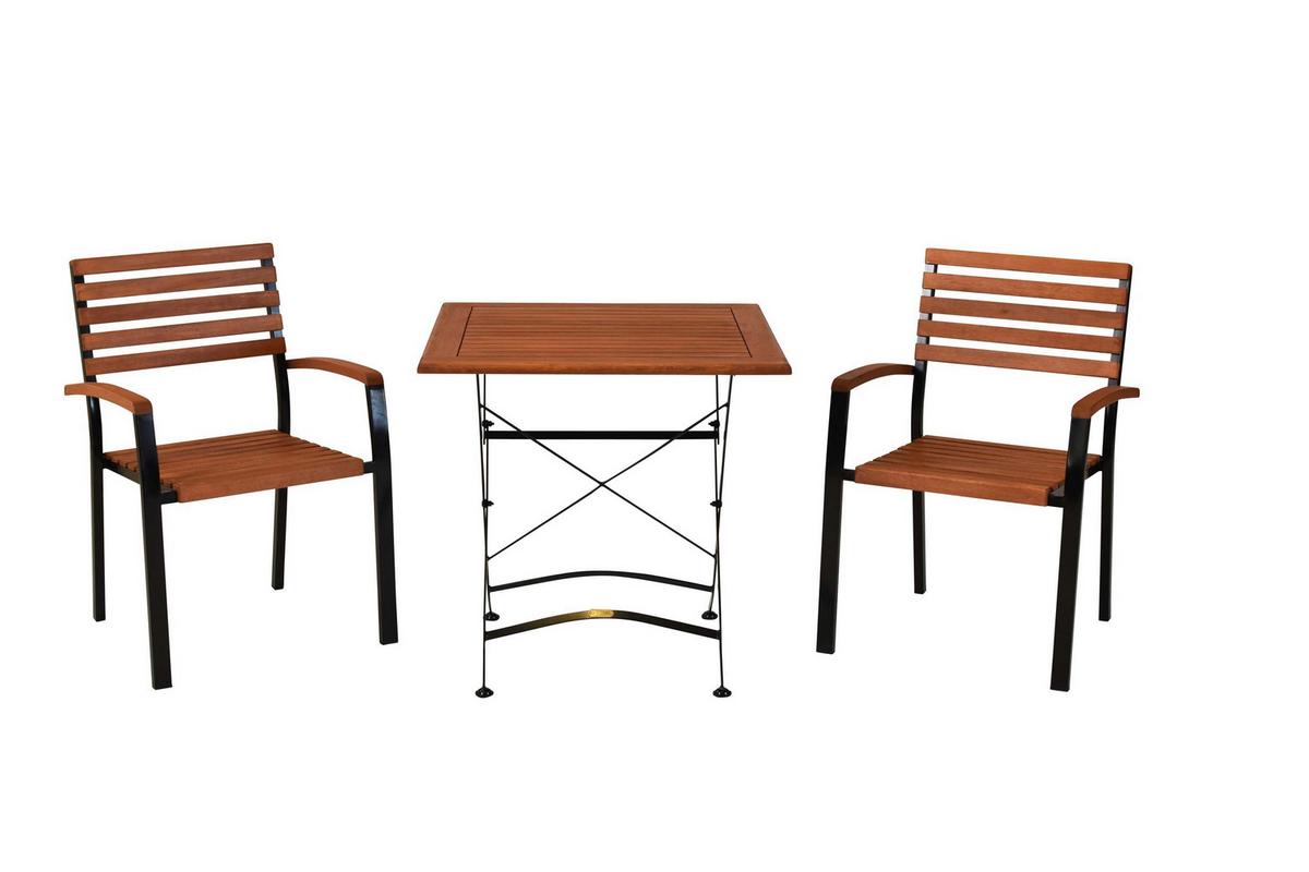 Gartentischgruppe Schlossgarten 3-tlg. - Graphitfarben/Naturfarben, KONVENTIONELL, Holz/Metall - Gardenson