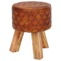 Tabure Hocker - naravne barve/rjava, Moderno, les/usnje (35/46/35cm) - MID.YOU