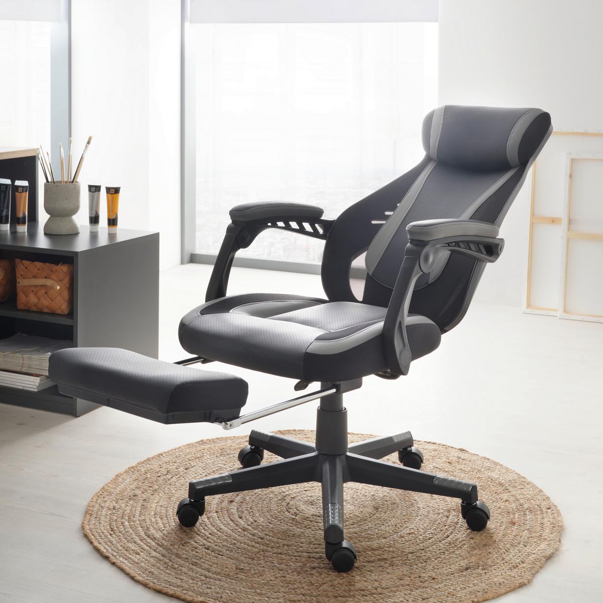 Chefsessel Clio in Schwarz - Schwarz/Grau, MODERN, Kunststoff/Textil (64/110-117-5/60,5cm) - Mömax