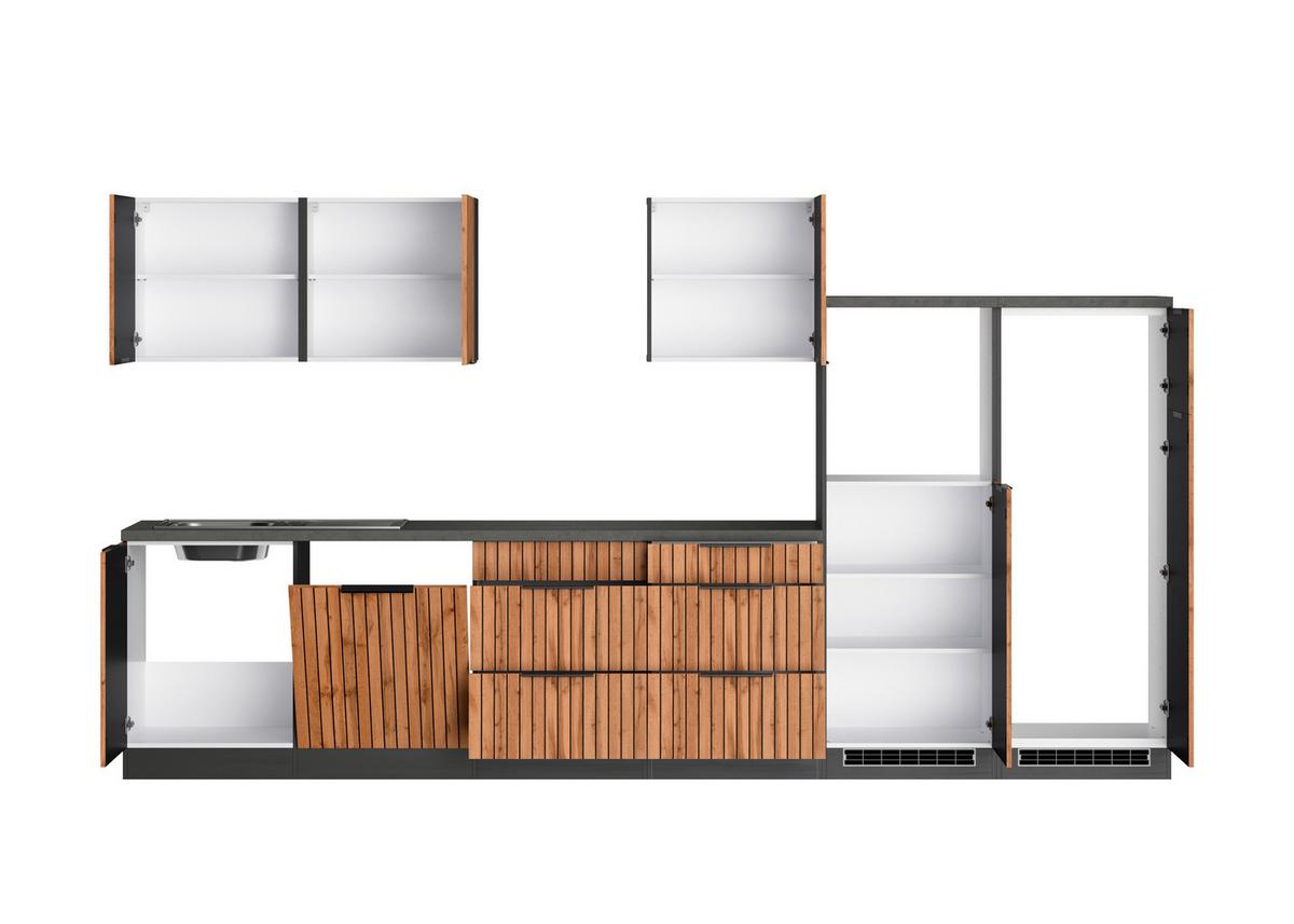 Küchenleerblock Liverpool o. Geräte Graphit/Eichefarben - Schieferfarben/Eiche Wotan, Basics, Holzwerkstoff/Metall (360cm) - Held