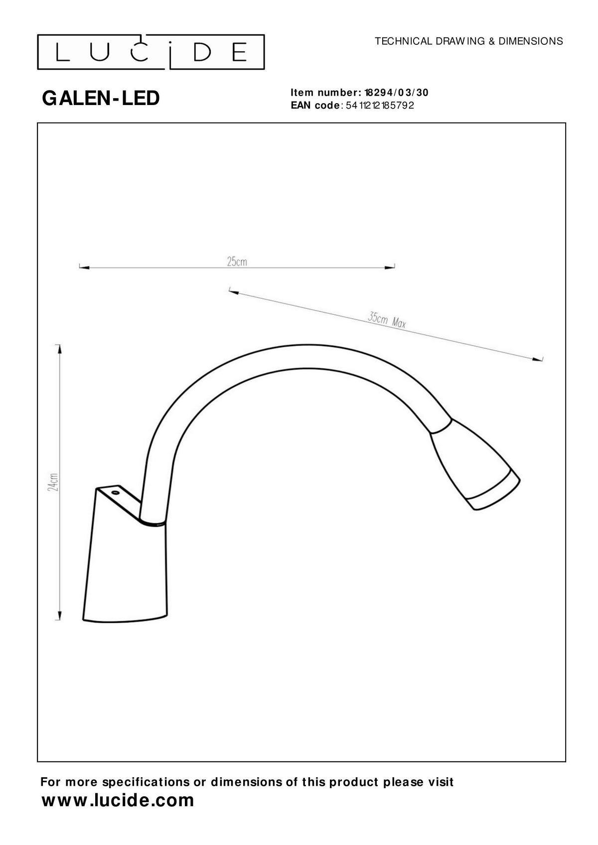 LAMPA DO CZYTANIA 18294/03/30 GALEN-LED - czarny, Konventionell (10/35/24cm) - Lucide