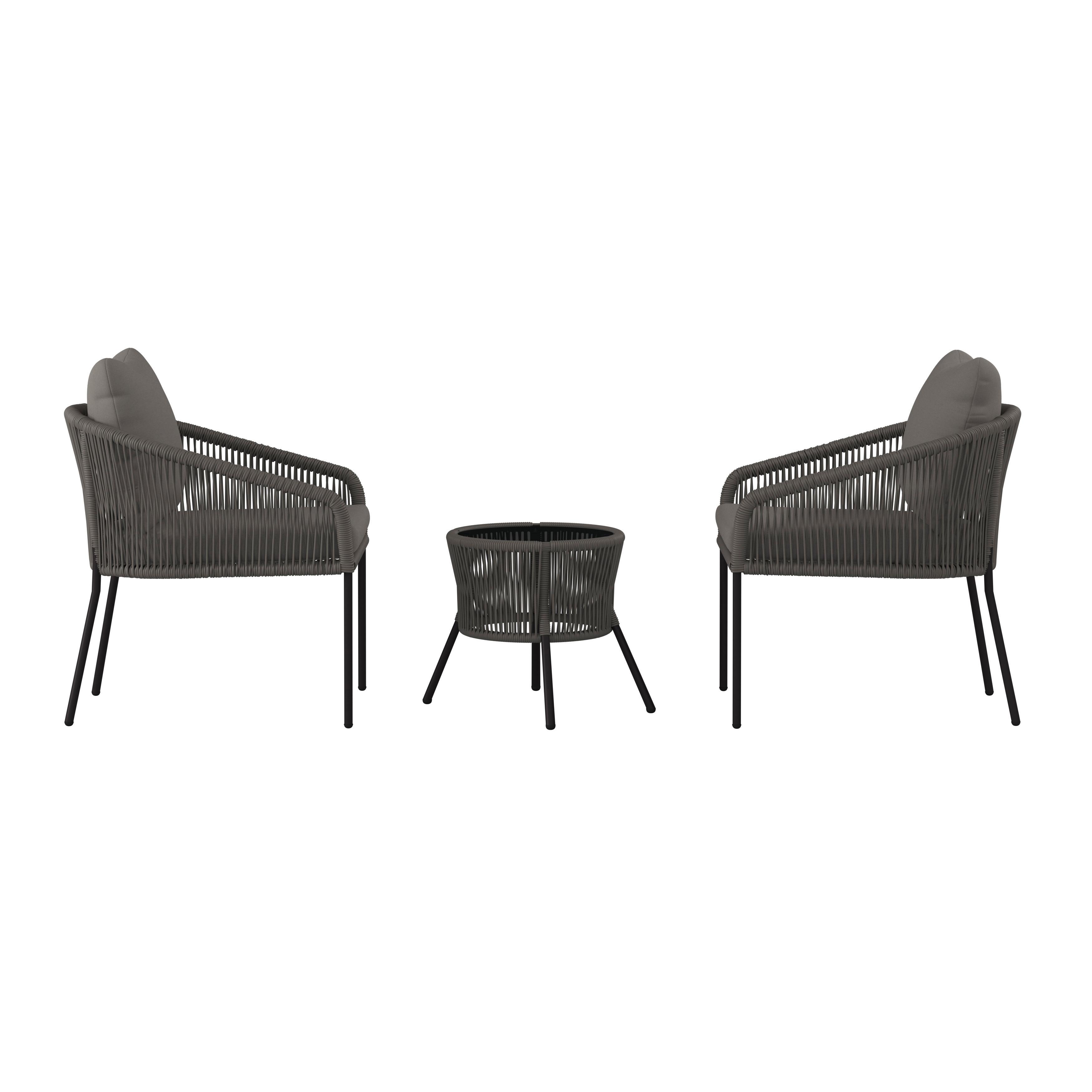 Balkonset Lilly Schwarz/Grau, 3-teilig - Grau, MODERN, Kunststoff/Metall (60/65/75cm) - Mömax