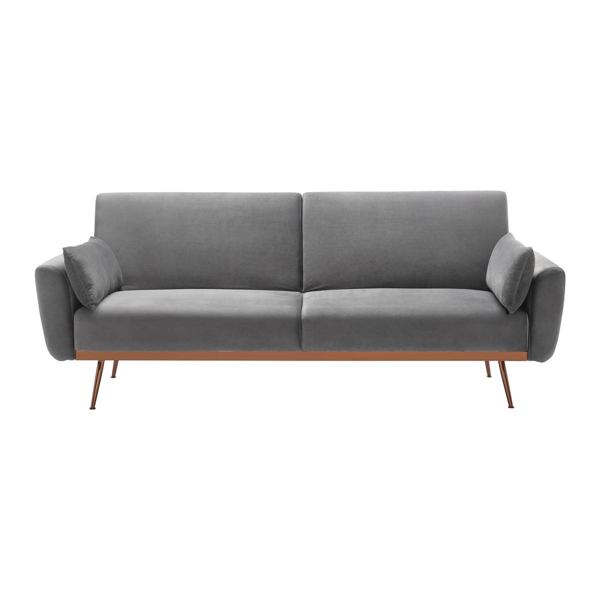 Schlafsofa Guilia Grau Samt - Grau/Kupferfarben, MODERN, Holz/Textil (211/85/83cm) - Bessagi Home