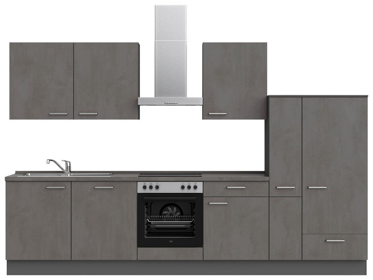 Küchenblock Riva Low m. Geräten Schieferfarben - Schieferfarben/Schwarz, MODERN, Holzwerkstoff/Metall (330cm) - Nobilia